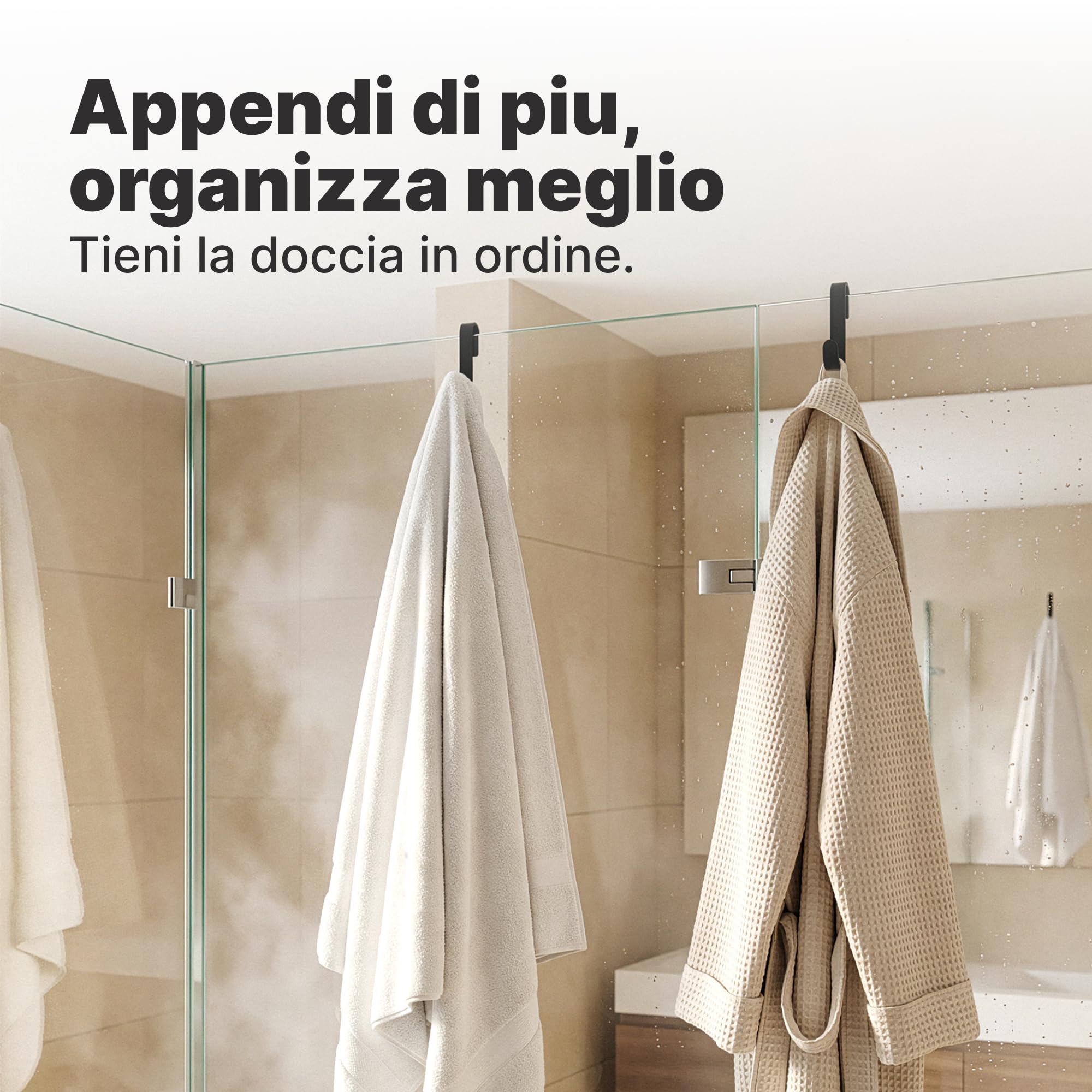 Minismus Ganci Appendi Accappatoio Bagno, Ganci in Silicone da Appendere per Porte Doccia in Vetro Senza Telaio, Appendi Accappatoio Bagno per Asciugamani e Accappatoi, Set da 2