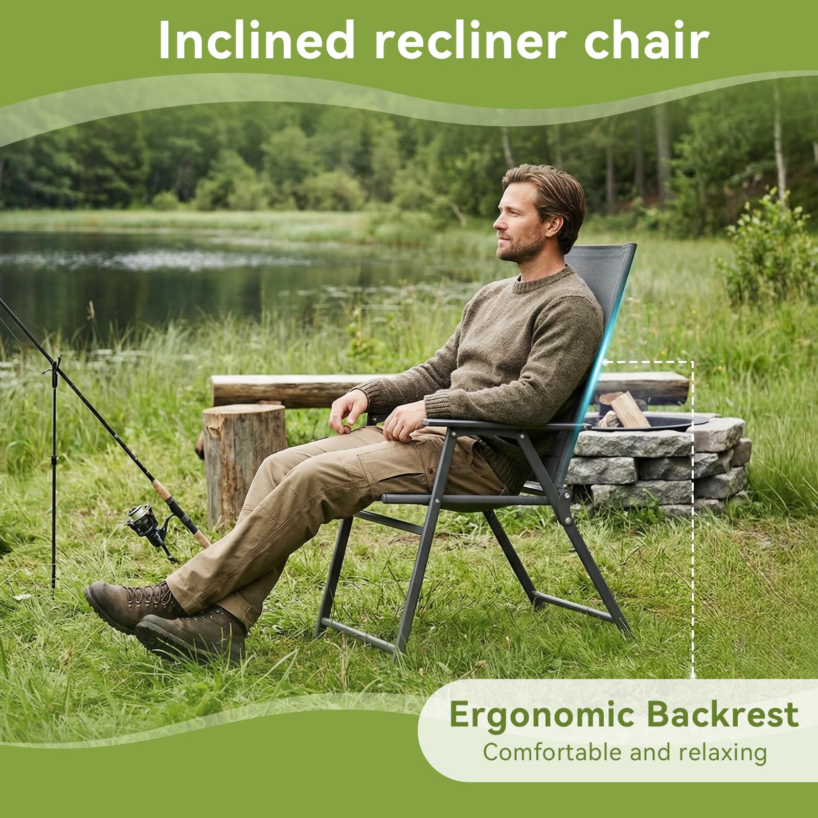 LIFERUN Gartenstühle 2er Set, Klappstühle mit Rückenlehne Armlehnen, Metall Gestell, Bis 120kg Belastbar, Leicht Klappstuh für Camping, Garten, Terrasse und Balkon, Dunkelgrau