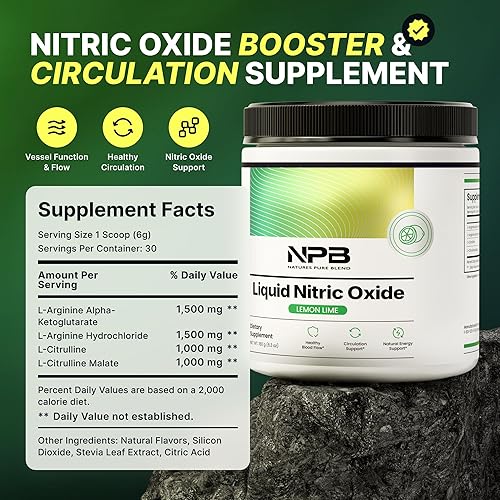 Miniatura 4 de Nature's Pure Blend Suplementos de óxido nítrico líquido para hombres  L-Arginina en polvo  refuerzo de óxido nítrico y suplemento de circulación