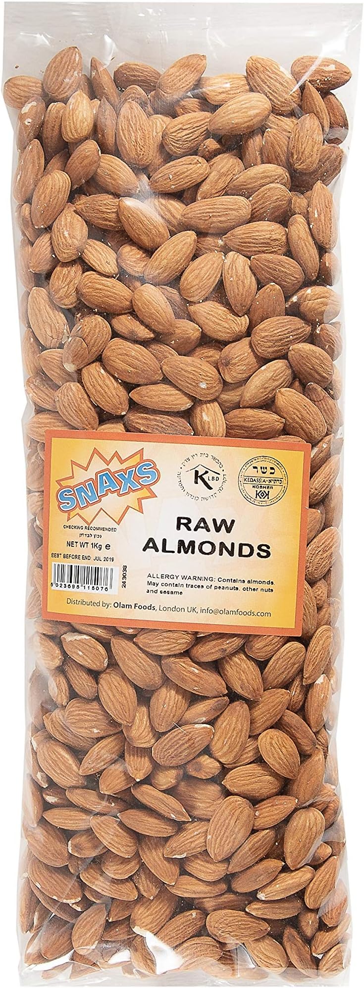 Extra Large Raw Organic Almonds (Bulk) 1KG - Whole Natural Non-GMO Californian Almond Pack - Everyday Super Food with Protein & Omega 3