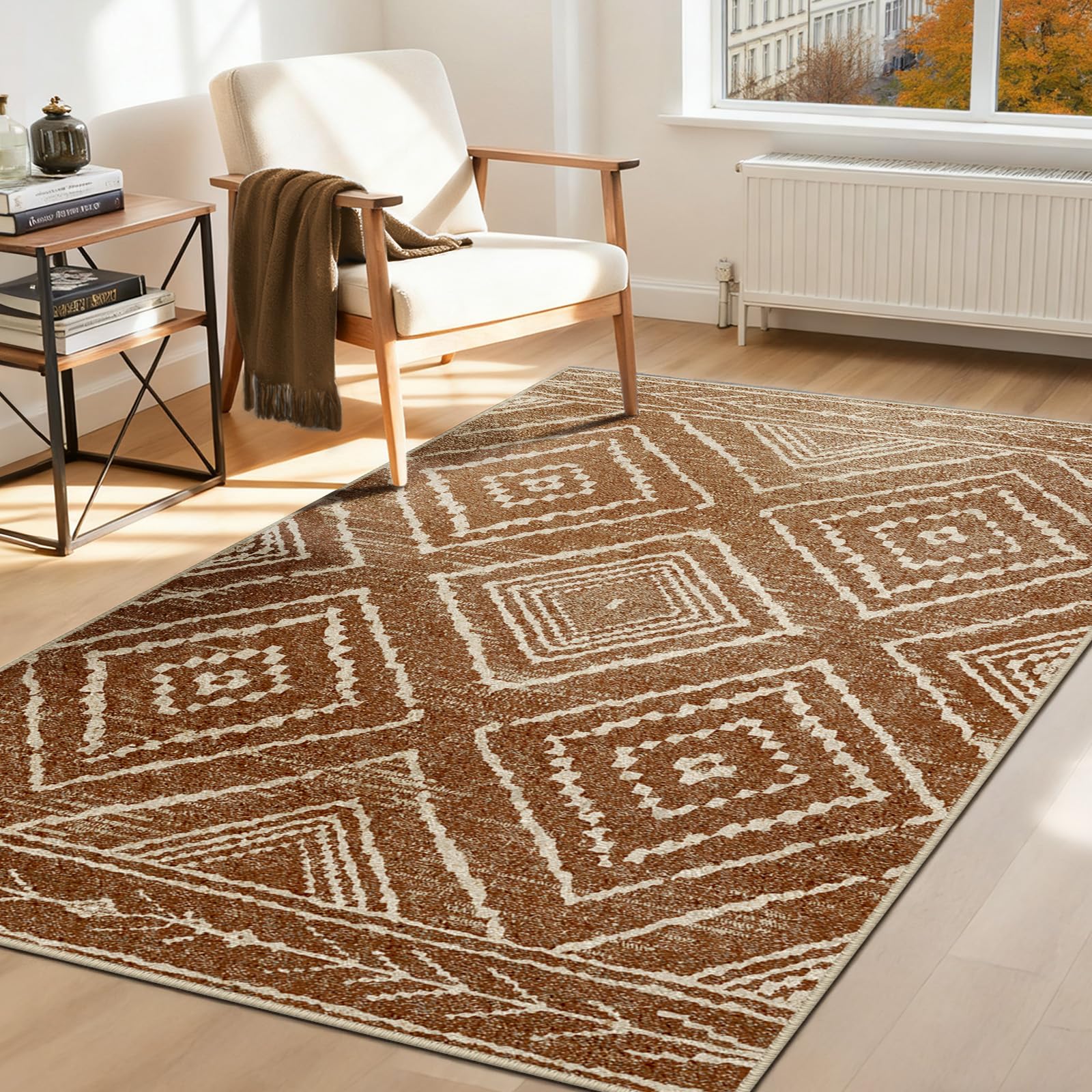 Tapis marocain pour salon et salle à manger couleur jaune marron