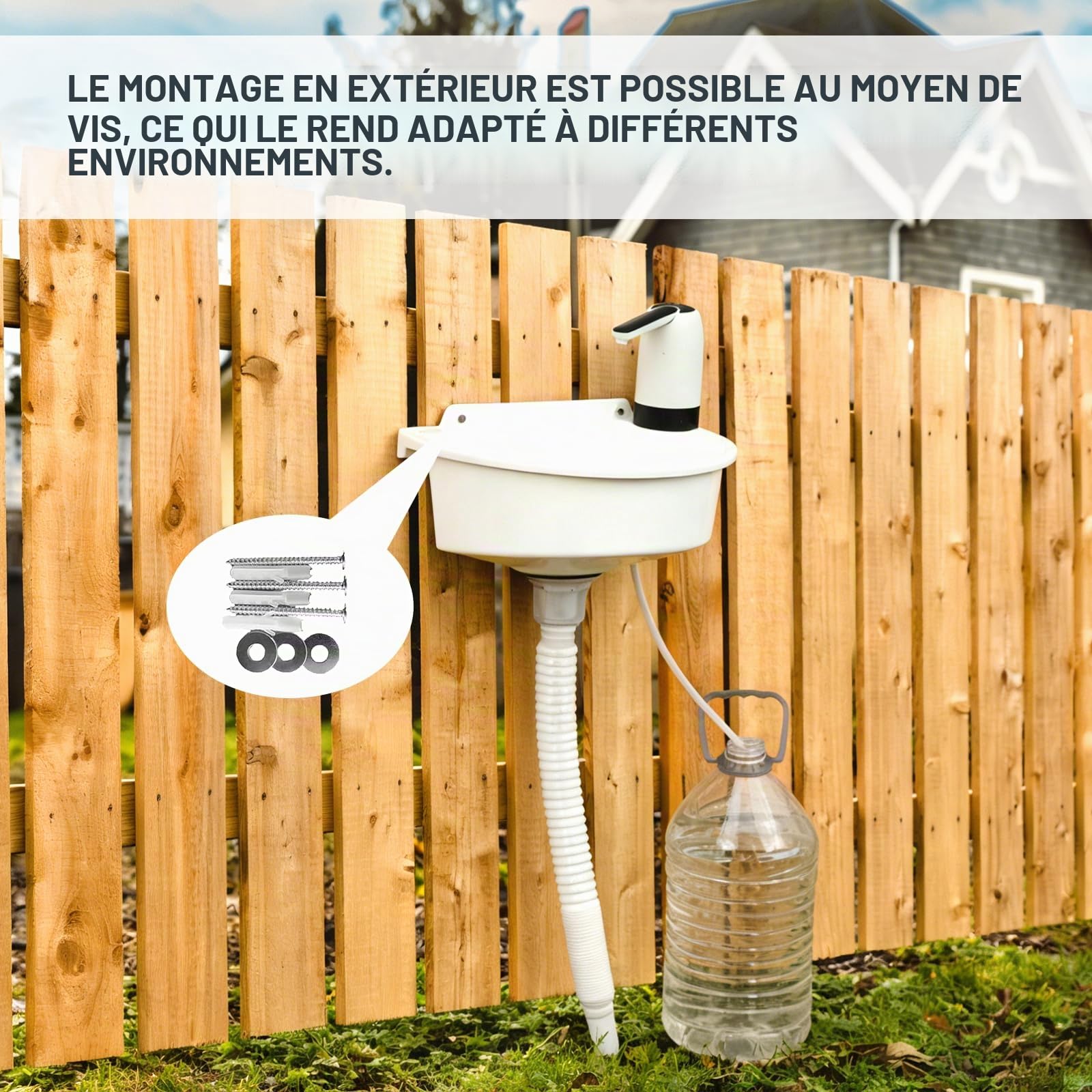 Lavabo en plastique, petit angle, lavabo mural, en plastique, avec tuyau, pompe à eau électrique pour jardin, garage, camping, cave, camping-car, cave, chantiers de construction