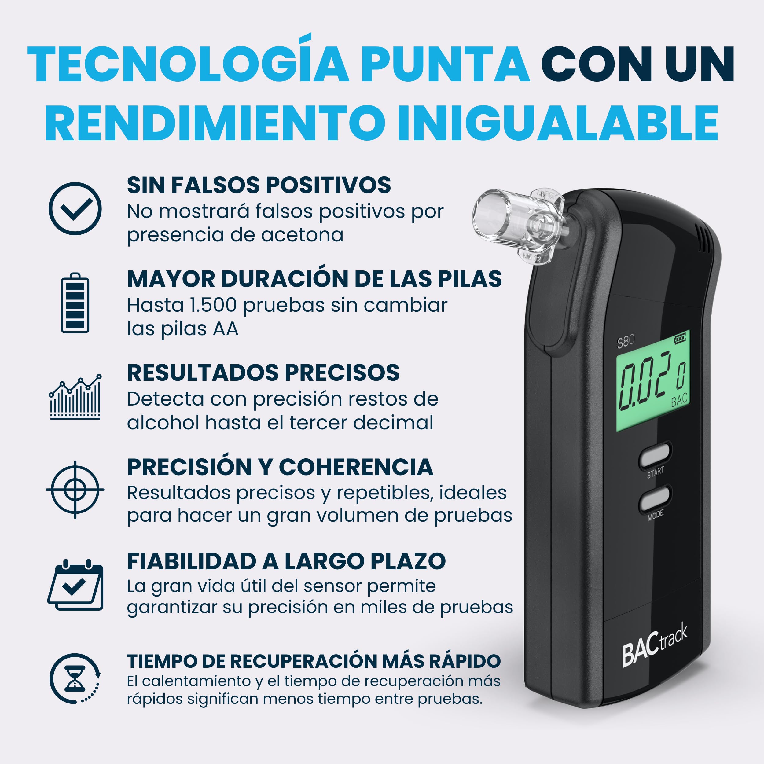 Alcoholímetro Portátil BACtrack S80 | Alta Precisión Profesional | Aprobado por DOT, NHTSA y FDA 510(k) | Ideal para Uso Personal y Profesional | Compacto y Fácil de Usar