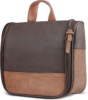 Hanging Toiletry Bag for Men VANCASE Vintage Leather Shaving Dopp Kit Medium Waterproof Travel Bathroom Bags Portable Shower Organizer