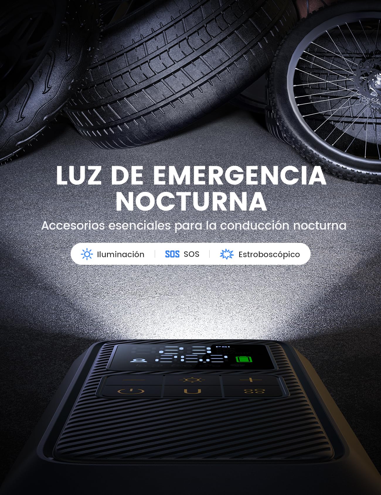 Lamicall Bomba de Bicicleta, Compresor Aire Portatil - [150 PSI Inflación Rápida & Parada Automática] Inflador Rueda con HD Pantalla LED y Luz de Emergencia, con Boquillas para Coche/Bici/Moto/Pelota