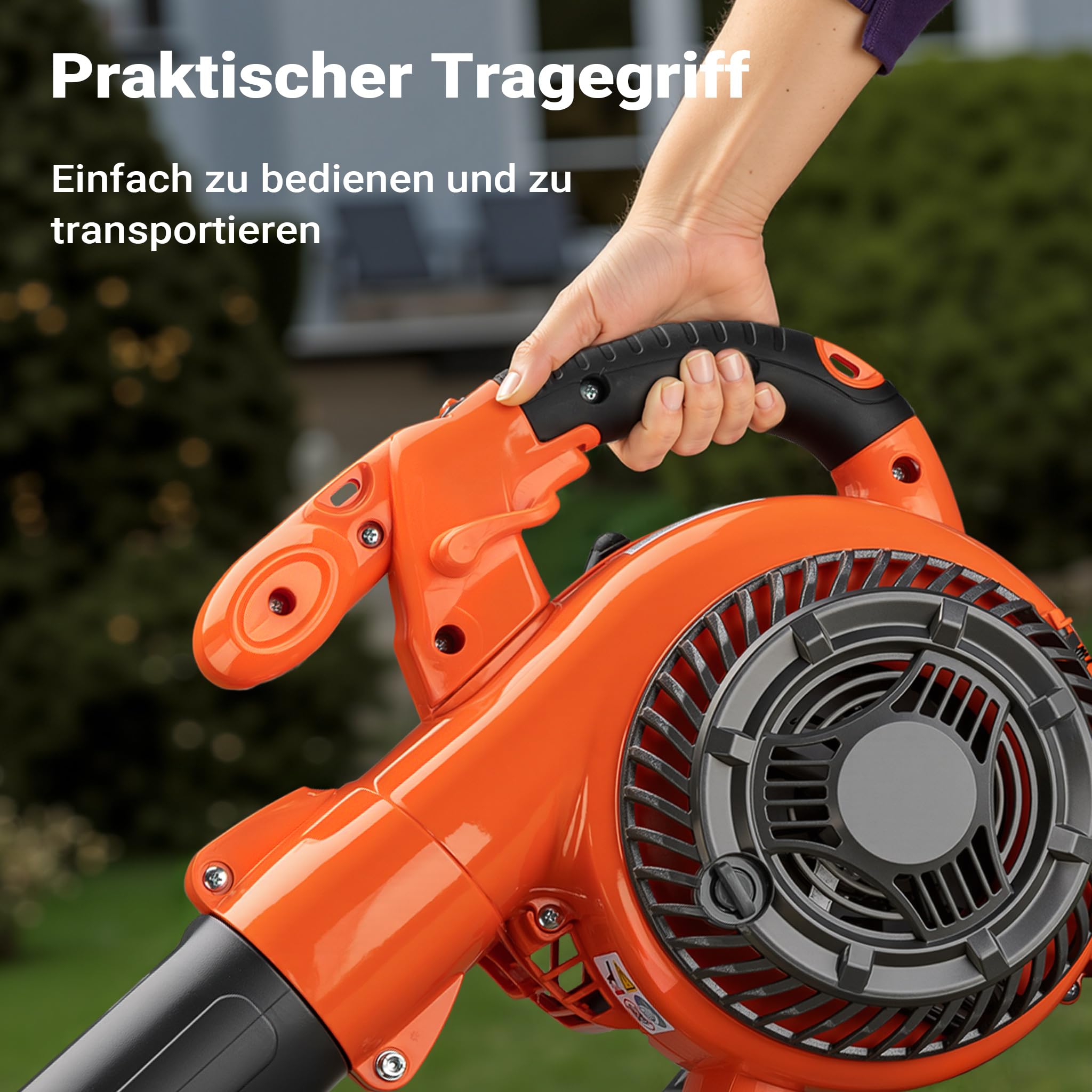 Wiltec 3in1 Laubbläser, Laubsauger u. Laubhäcksler, Laubgebläse 1 PS mit 26ccm, beninbetriebener Laubstaubsauger, Gartenhäcksler mit 50 l Fangsack