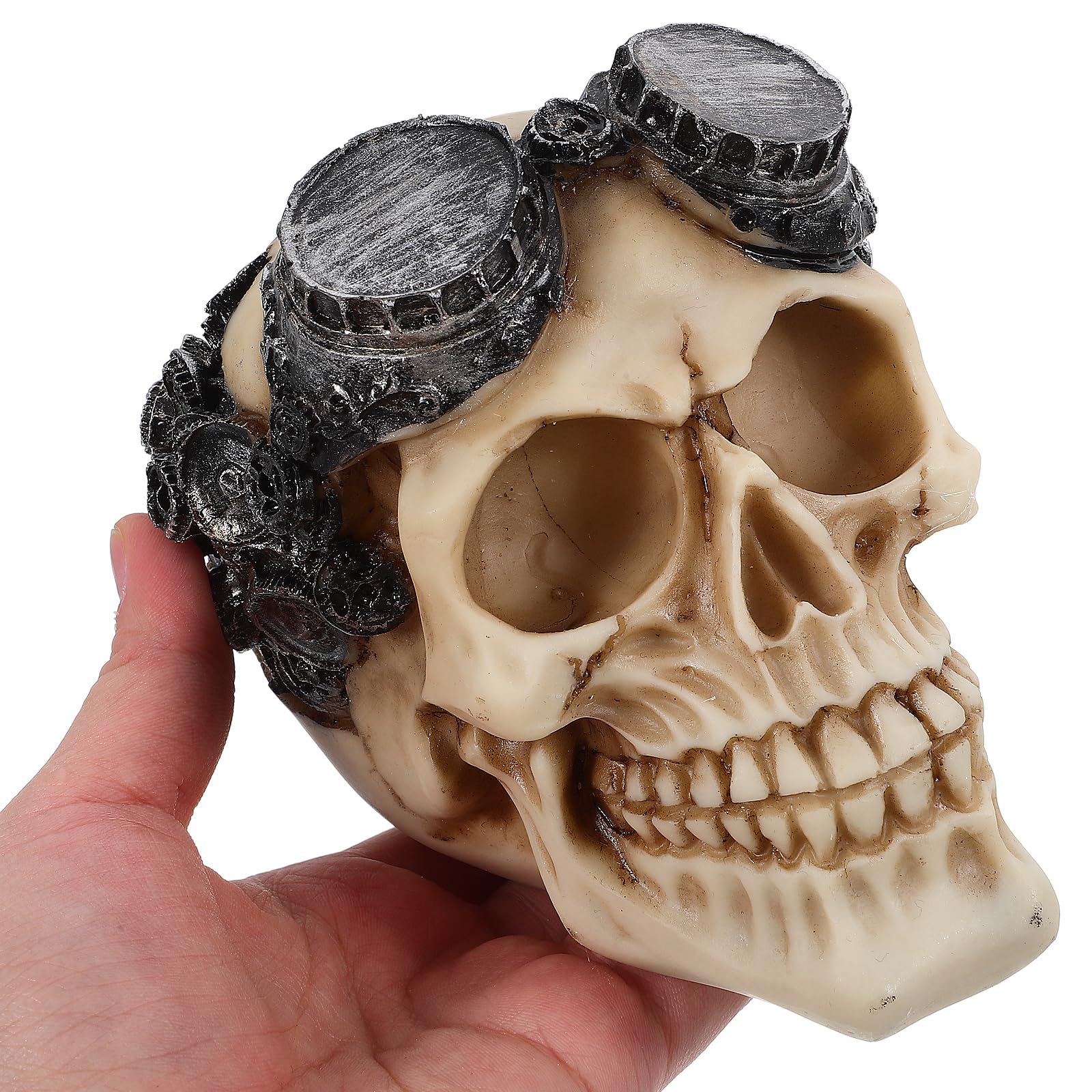 Amosfun Life Size Skeleton Halloween Skull Head Ornaments Halloween Horrible Skull Realistic Human Skull Head Bone Model - Image 4