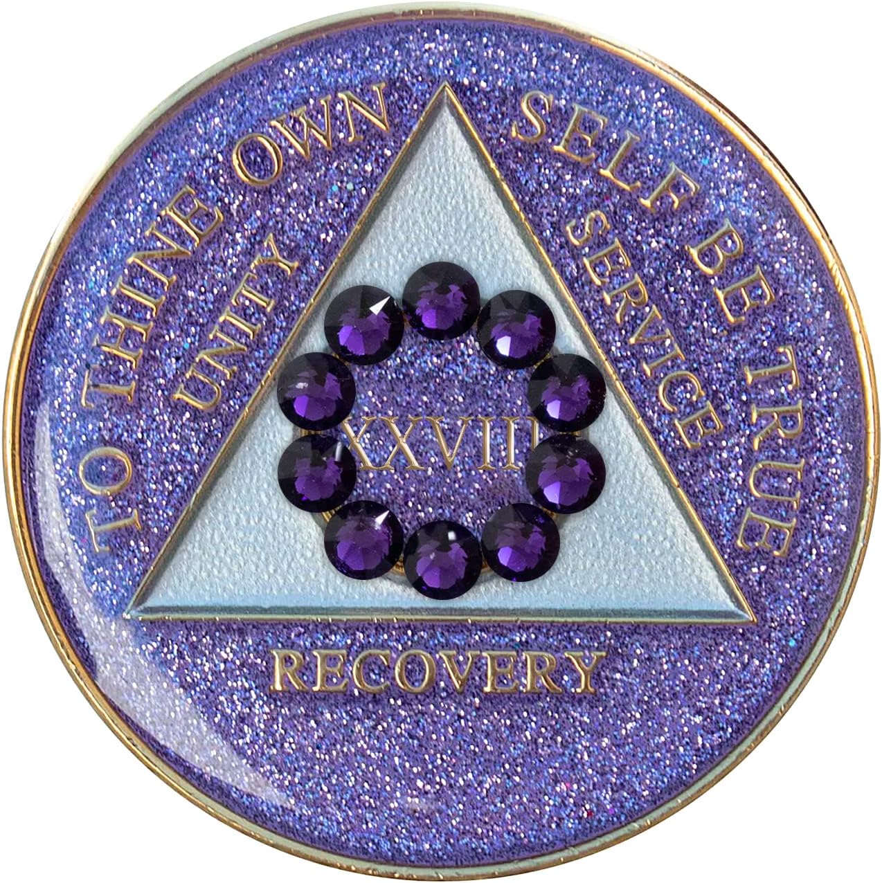 AA Chip | Sobriety Coin | Recovery Gift | Glitter Purple Medallion with Unity Bling