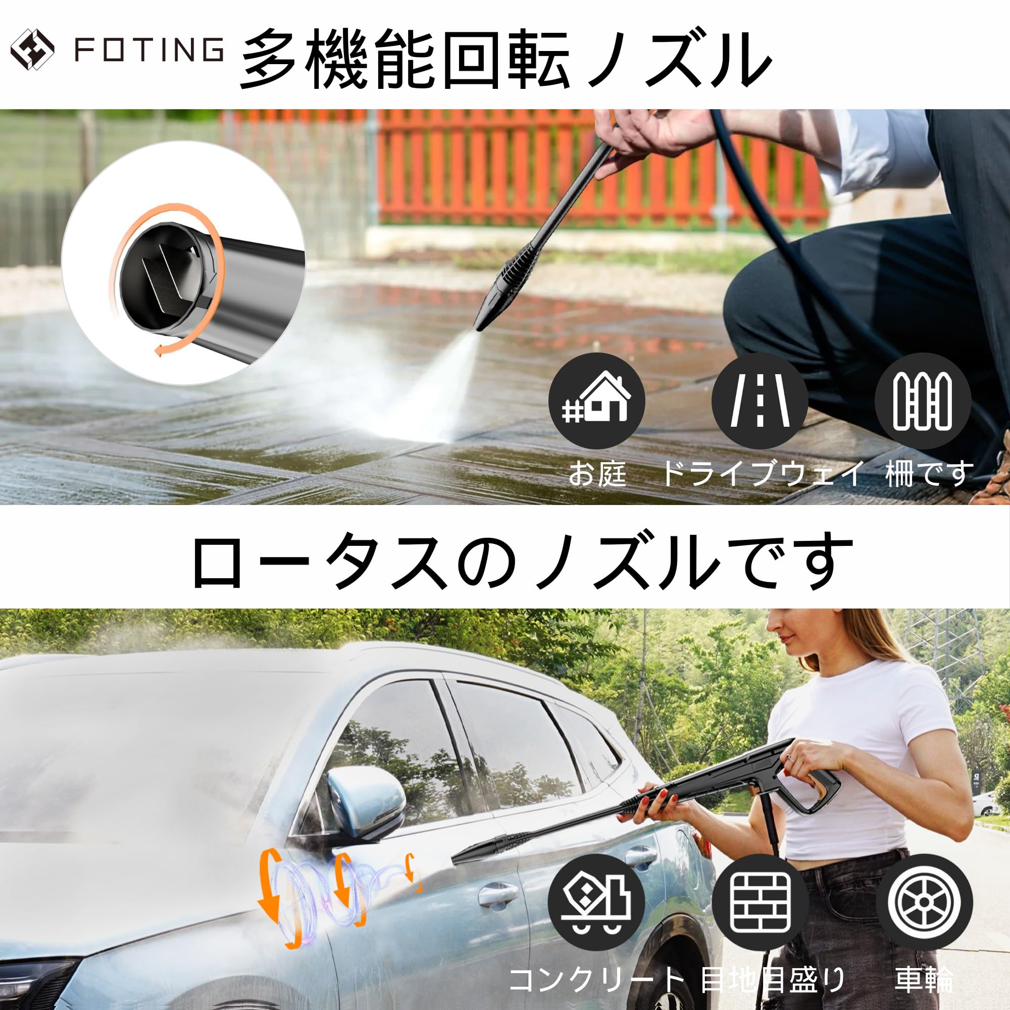 Amazon | FOTING 高圧洗浄機 14.5MPa パワフル洗浄 コンパクト収納