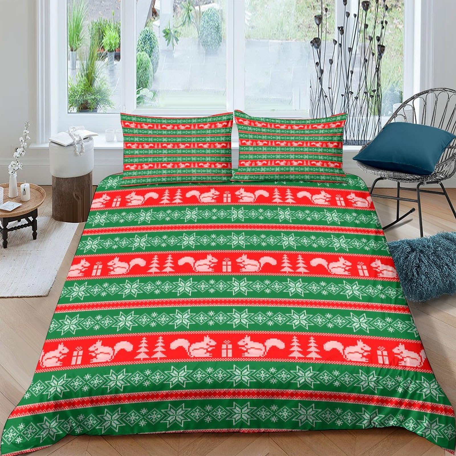 Ctjqhvkz Style-6 3D Printed Christmas Reindeer Fitted Sheet Microfiber Green Red Snowflake Mattress Cover For Bedroom Guest Room Single（135X200cm）