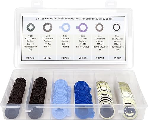 Miniatura 4 de Dsnaduo Juego surtido de 120 juntas de tapón de drenaje de aceite de 6 tamaños, compatible con M12 M14 para FORD, reemplaza 097-119, 097-139,