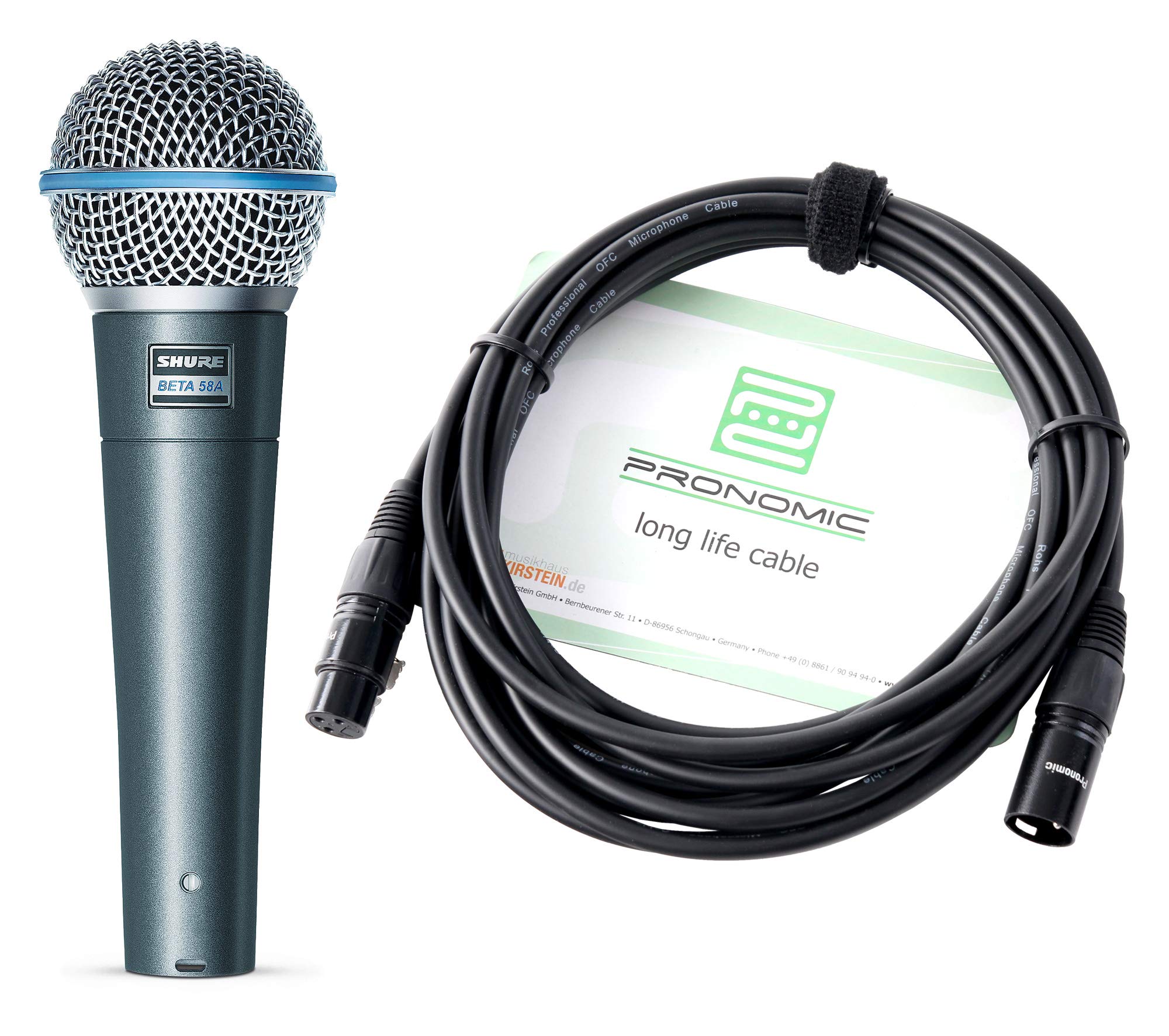 Shure Beta 58A Mikrofon Set+ Kabel, Dynamisches Gesangmikrofon, 5 dBV/Pa (2 | Richtcharakteristik: Superniere, Übertragungsbereich: 50 - 16.000 Hz, Empfindlichkeit (bei 1 kHz): -51, 5 dBV/Pa (2, 7 mV)