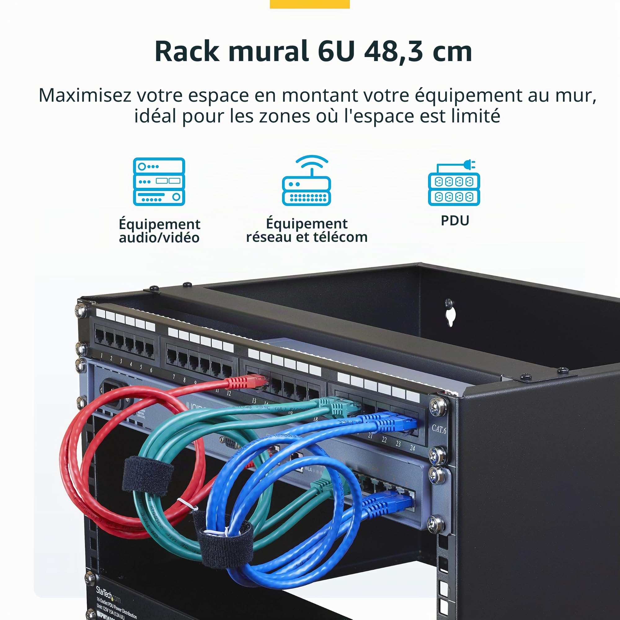 StarTech Rack Mural 6U 19", Profil Bas, 35cm, 20kg, Noir (WALLMOUNT6)