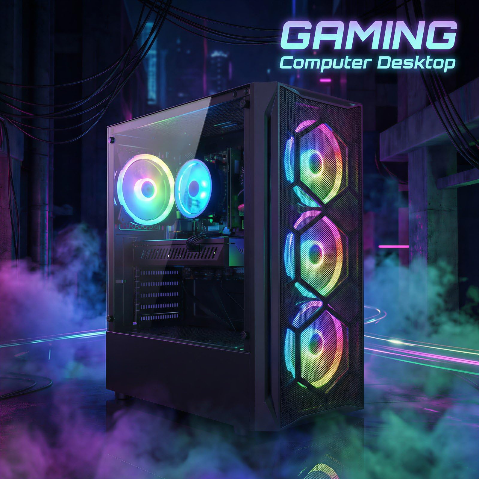 STGAubron Gaming PC Desktop Computer, Intel Core i7 up to 3.9GHz, Radeon RX 580 8G, 16G RAM, 512G SSD, WiFi 6, Bluetooth 5.2, RGB Fan x6, Windows 11 Home