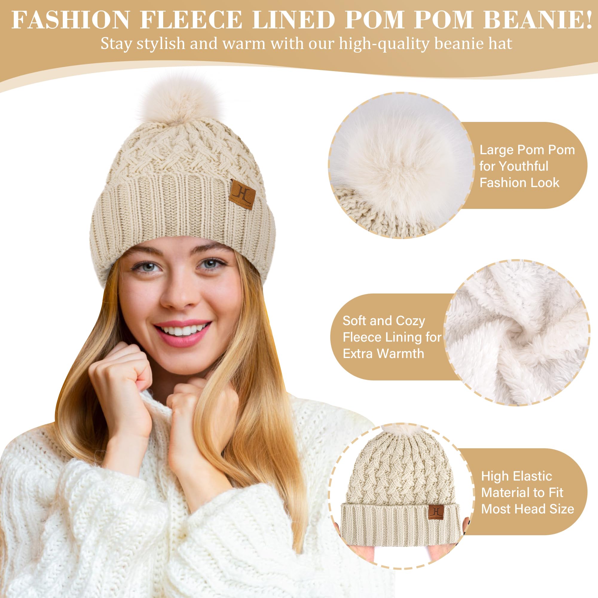 Bequemer Laden Femmes Hiver Bonnet Écharpe Longue Gants Tactiles Ensemble Bonnets Chaud Tricot avec Pompon Doublure Polaire Cadeau Femme