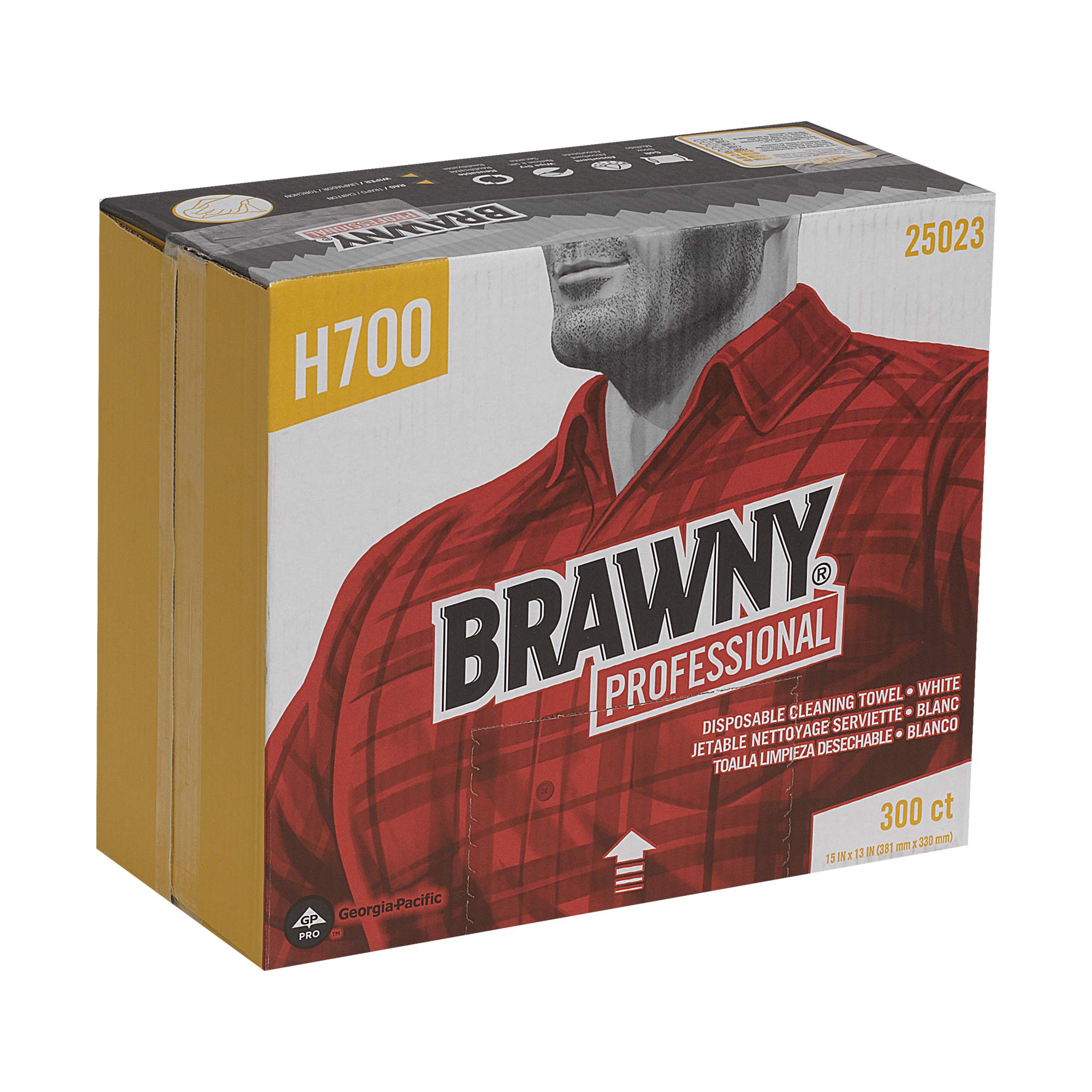 Georgia-Pacific Brawny Professional H700 Disposable Cleaning Towel by GP PRO (Georgia-Pacific); Flat Pack; 25023; White; 300 Wipers Per Box; 1 Box Per Case