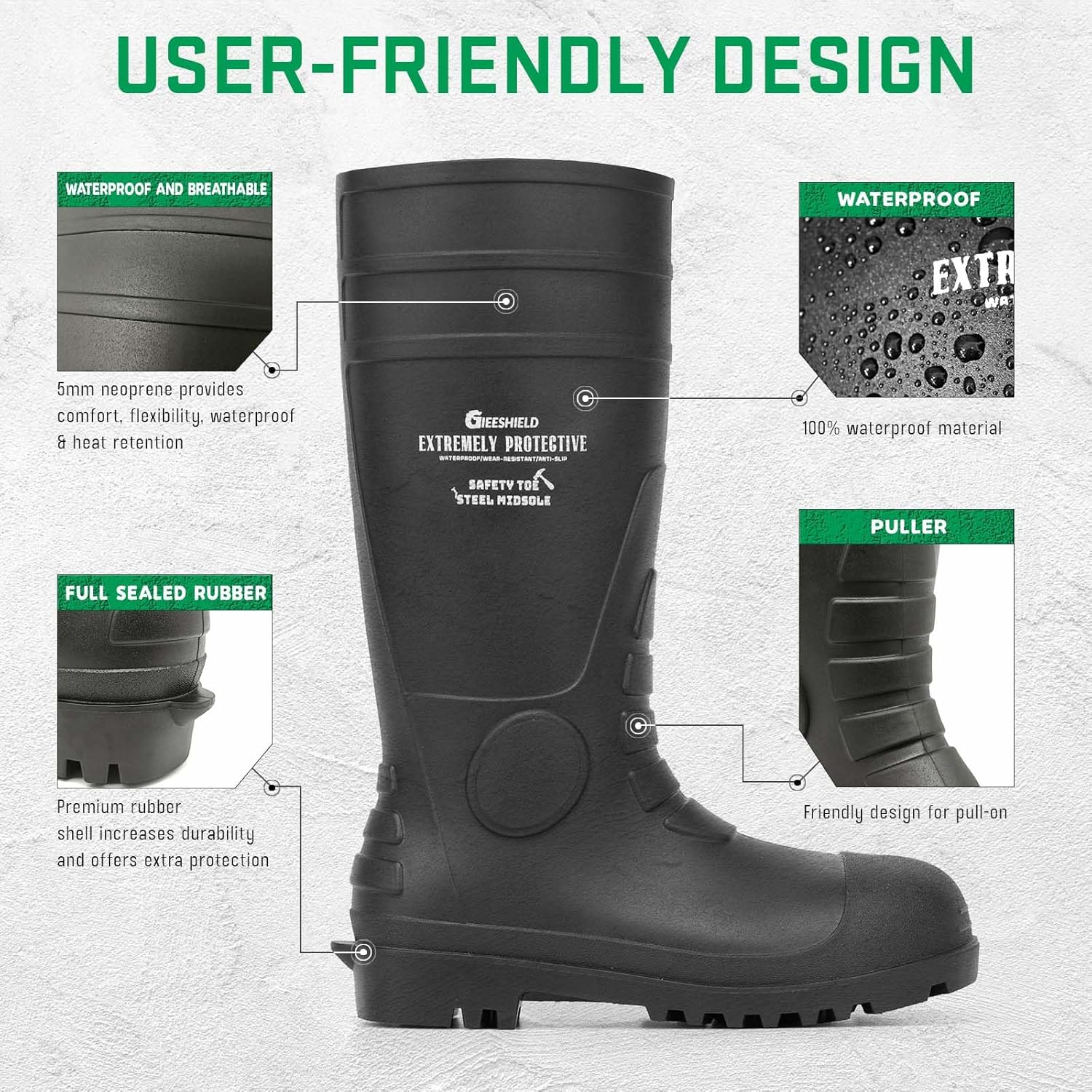 Men's Rain Boots Steel Toe PVC Rubber Boots - Waterproof Slip-Resistant Garden Fishing Outdoor Knee High Work Boots for Construction, Agriculture, Industrial & Heavy Duty, Size 7-14 - Image 4