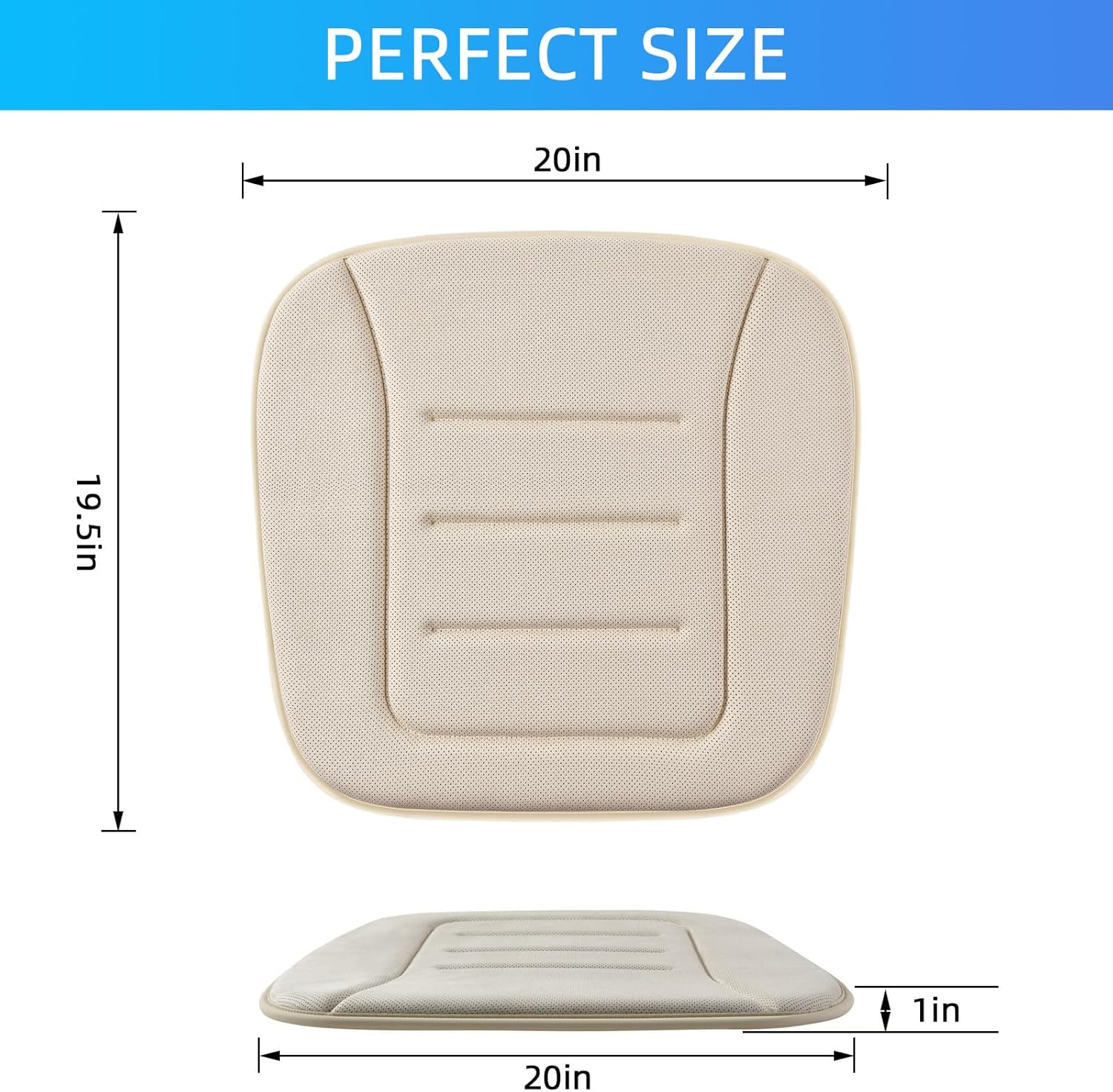 KAYI Car Seat Cushion, Memory Foam Car Seat Cushion, Anti Slip Rubber Bottom Car Seat Cushions for Driving, Suitable for Car and Office Chairs (Cream)