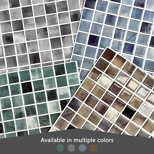 Miniatura 6 de Azulejo cuadrado verde para salpicaduras de pared, autoadhesivo para salpicaduras de cocina, azulejos de pared para baño (10 x 10 pulgadas, 10 hojas)