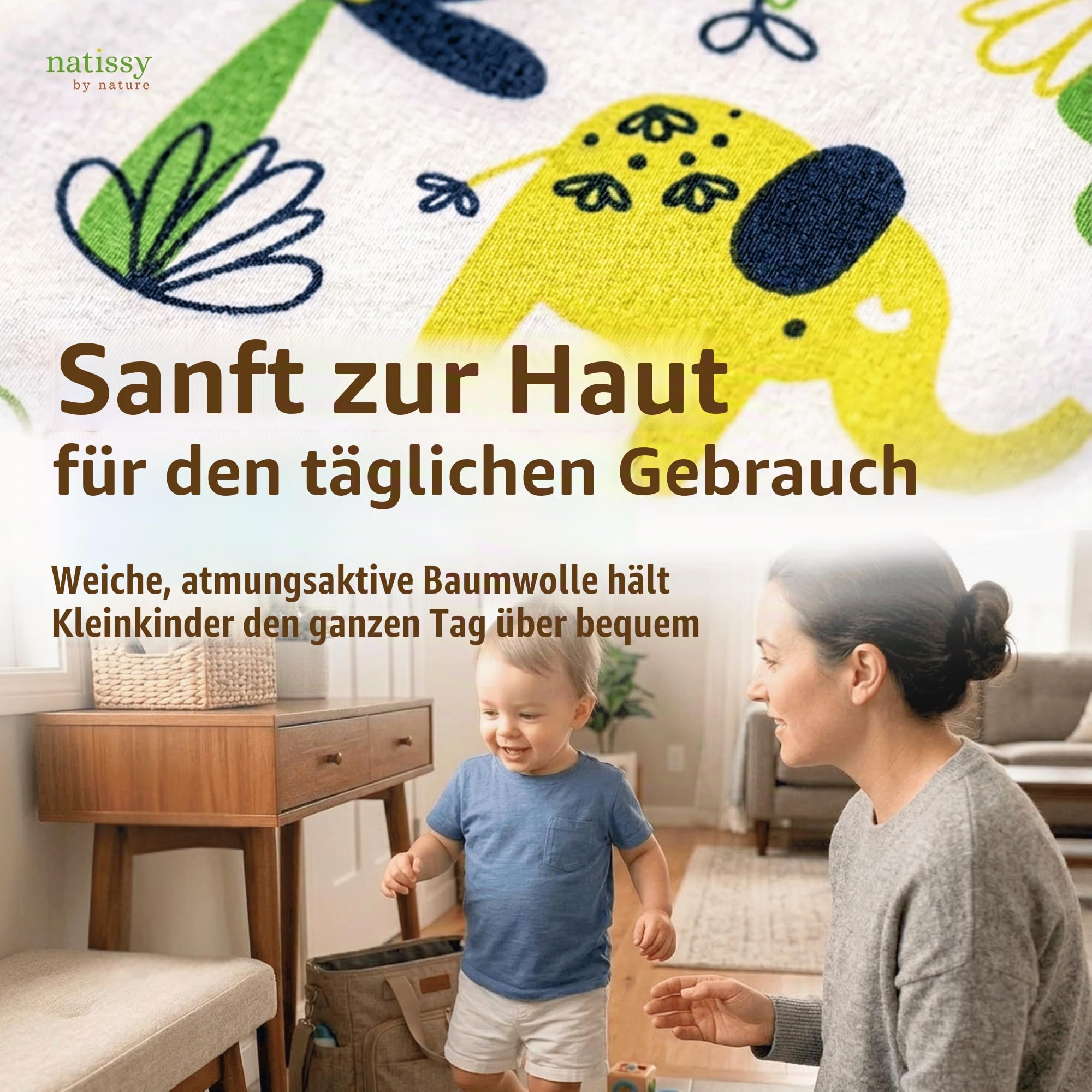 Natissy Waschbare Töpfchentraining Einlagen für Kleinkinder, Waschbar, Weich, Saugfähig, Auslaufsicher und Wiederverwendbar aus Bio-Baumwolle - 8er-Set Daily Fit - Made in EU