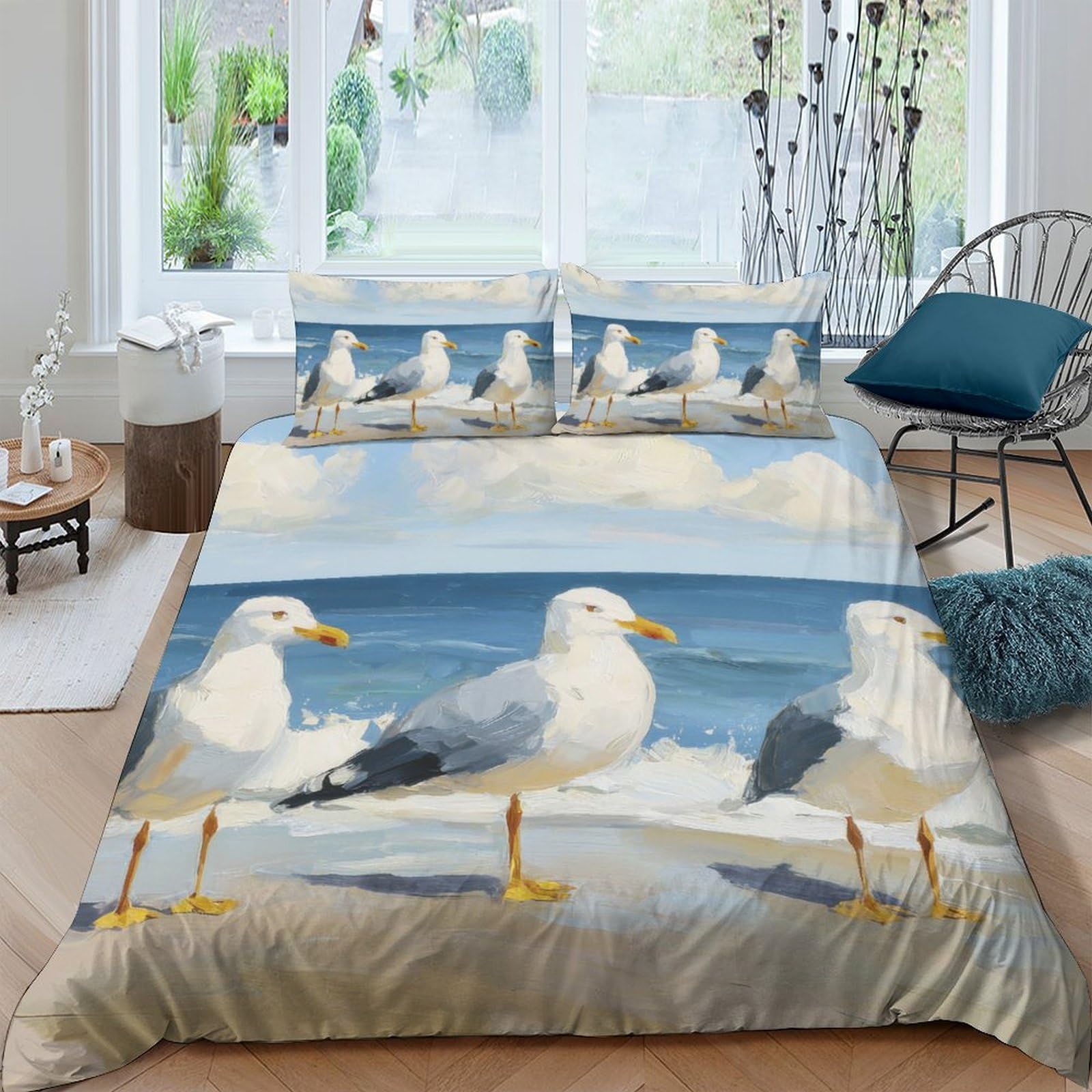 Ctjqhvkz Style-2 3D Printed Seagull Beach Fitted Sheet Microfiber Soft Breathable Ocean Shore Mattress Cover For Bedroom Decor Single（135X200cm）