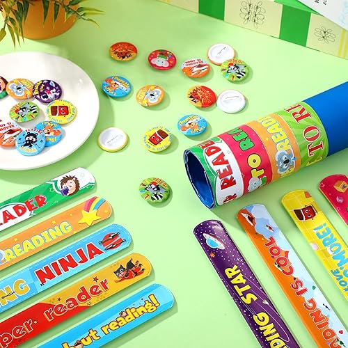 Miniatura 4 de Frienda 60 pulseras con botones y pines para lectura, insignias para el aula, recompensas para profesores, premios, regalos de fiesta de escuela