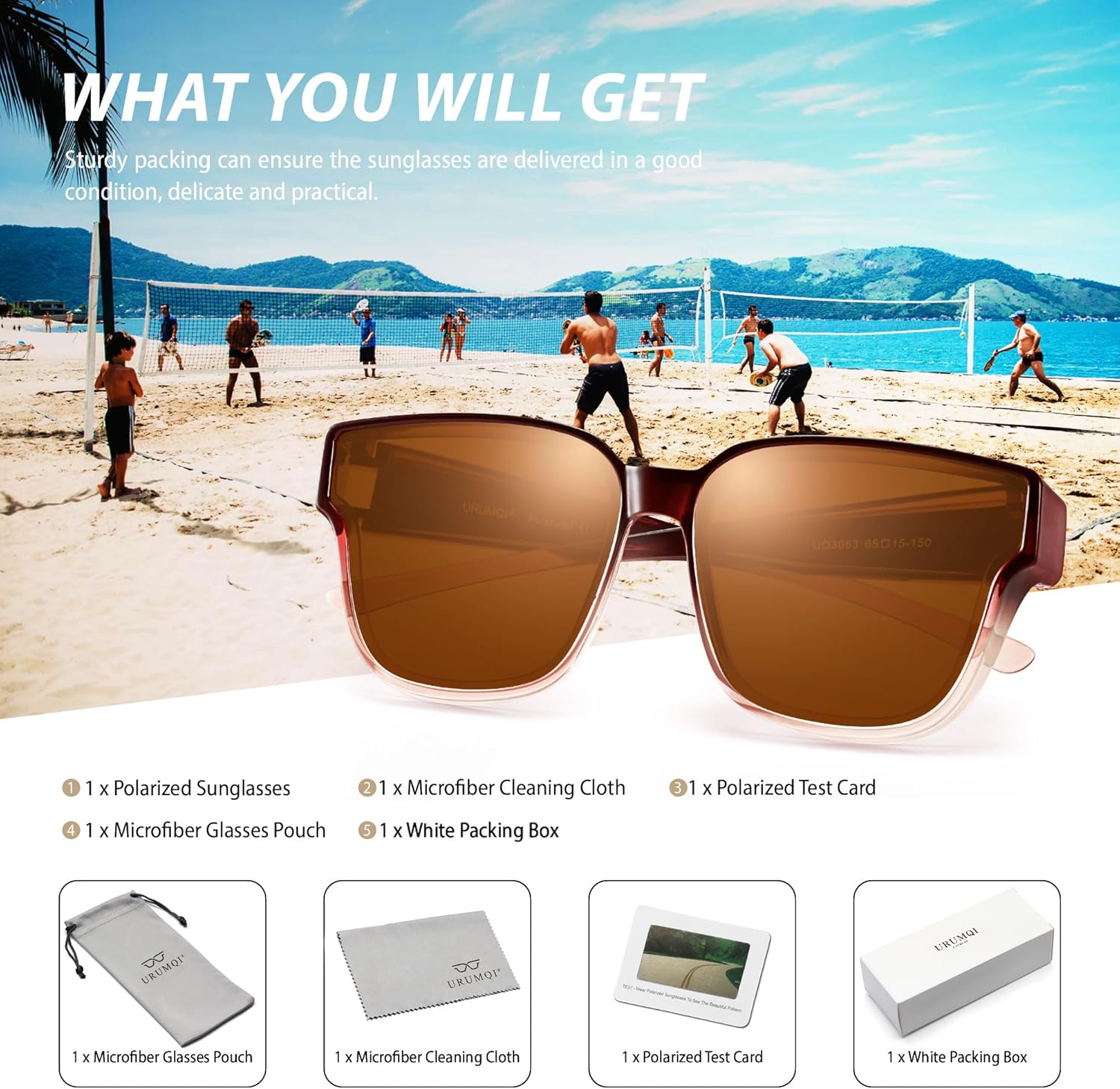 URUMQI Polarized Sunglasses Fit Over Glasses for Women, UV400 Protection Trendy Square Womens Mens Shades Sun Glasses - Image 7