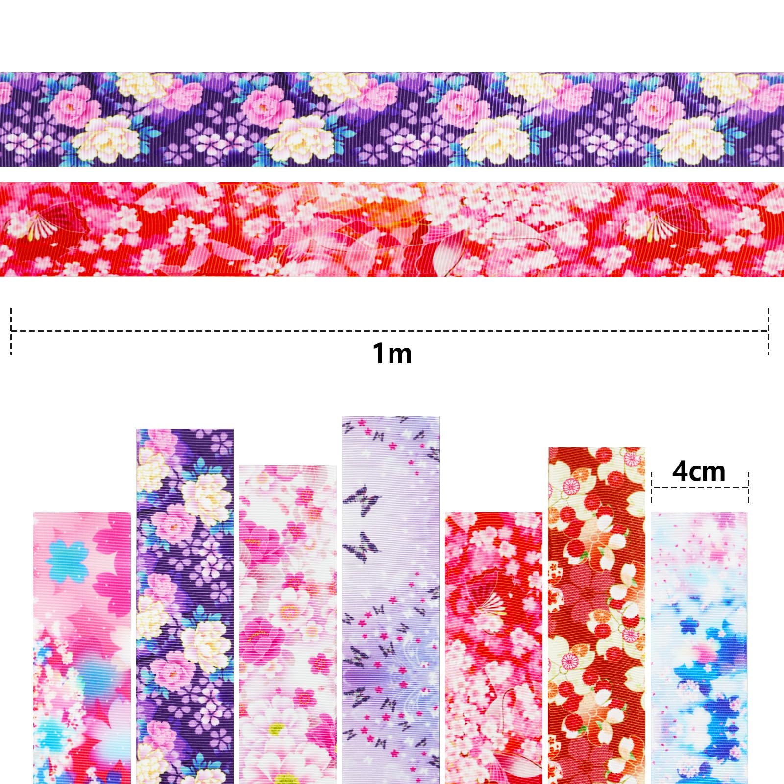 Amazon.co.jp: DIFEIUKI 和風 デザイン リボン 幅4cm 7種類7セット 桜