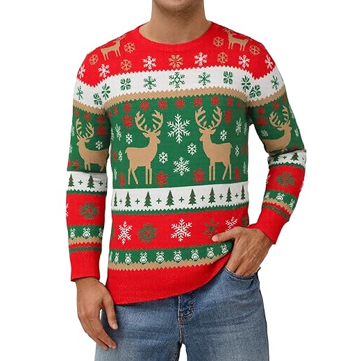 Mens Ugly Christmas Sweater Santa Clause Reindeer Snowflake Knitted Funny Pullover Xmas Holiday Long Sleeve Sweaters