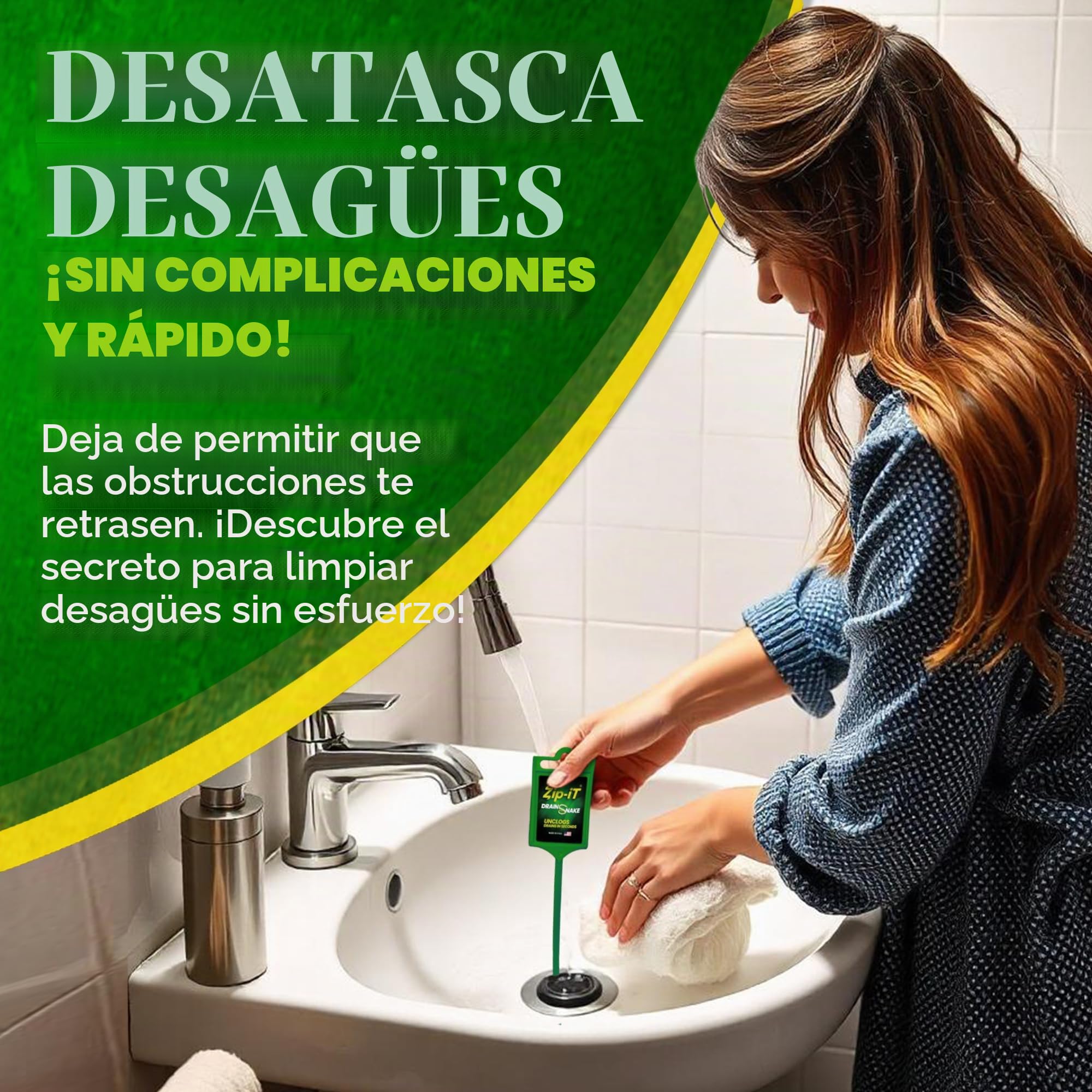Zip-It® Original Inventor - Limpiador de desagües - Paquete de 3