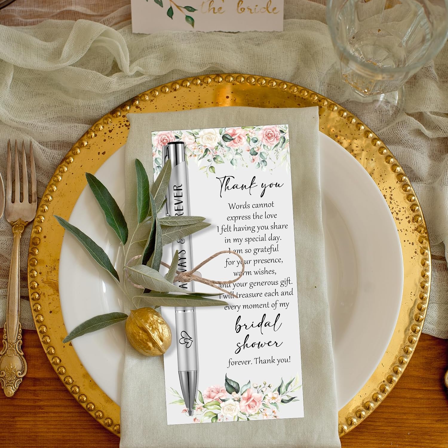 30 Sets Bridal Shower Favors for Guests Wedding Pens Bulk with Thank You Cards Bridal Shower Retractable Ballpoint Pen for Guest Gifts Game Prizes Wedding Souvenirs (Floral) - Image 6