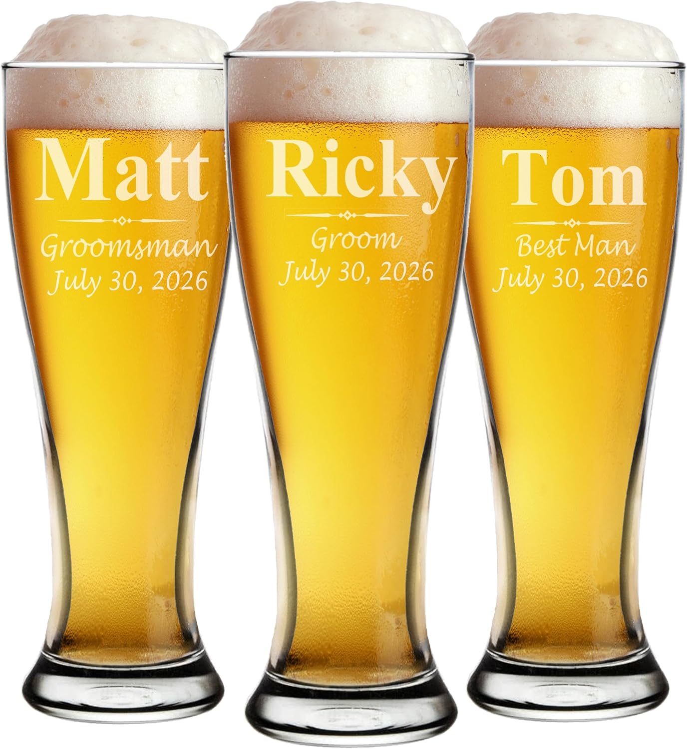 Custom Personalized Groomsmen 16 oz Pilsner Beer Glasses - 3 Lines Design (8)