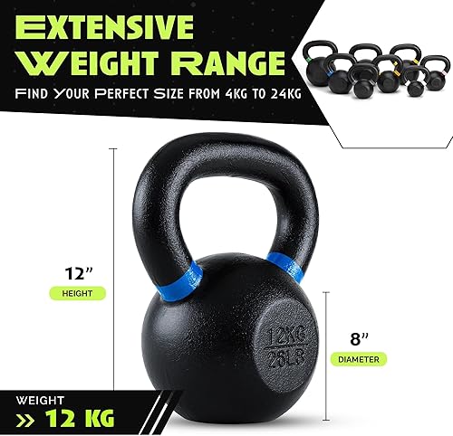 Miniatura 5 de Rage Fitness Single Cast Iron Kettlebell Powder Coated - Wide Handle Weights for Core & Glute Workouts Swings, Squats, Deadlifts Strength,