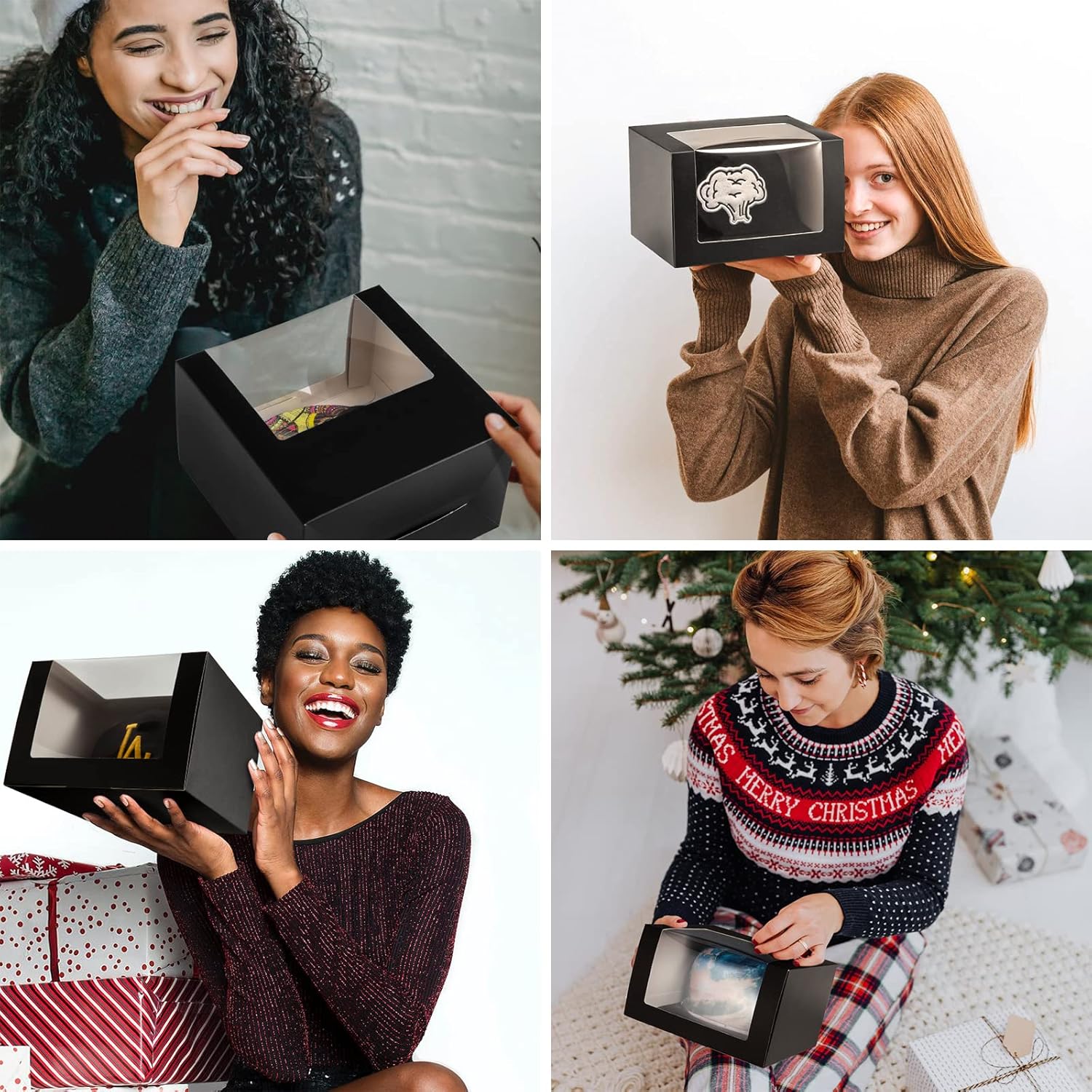 LADYBRO Black Gift Boxes with Window Display for Hat Storage Containter for Baseball Caps (Fitted, Snapbacks, Trucker) 7.8" x 7.8" x 4.8", 10 Pack