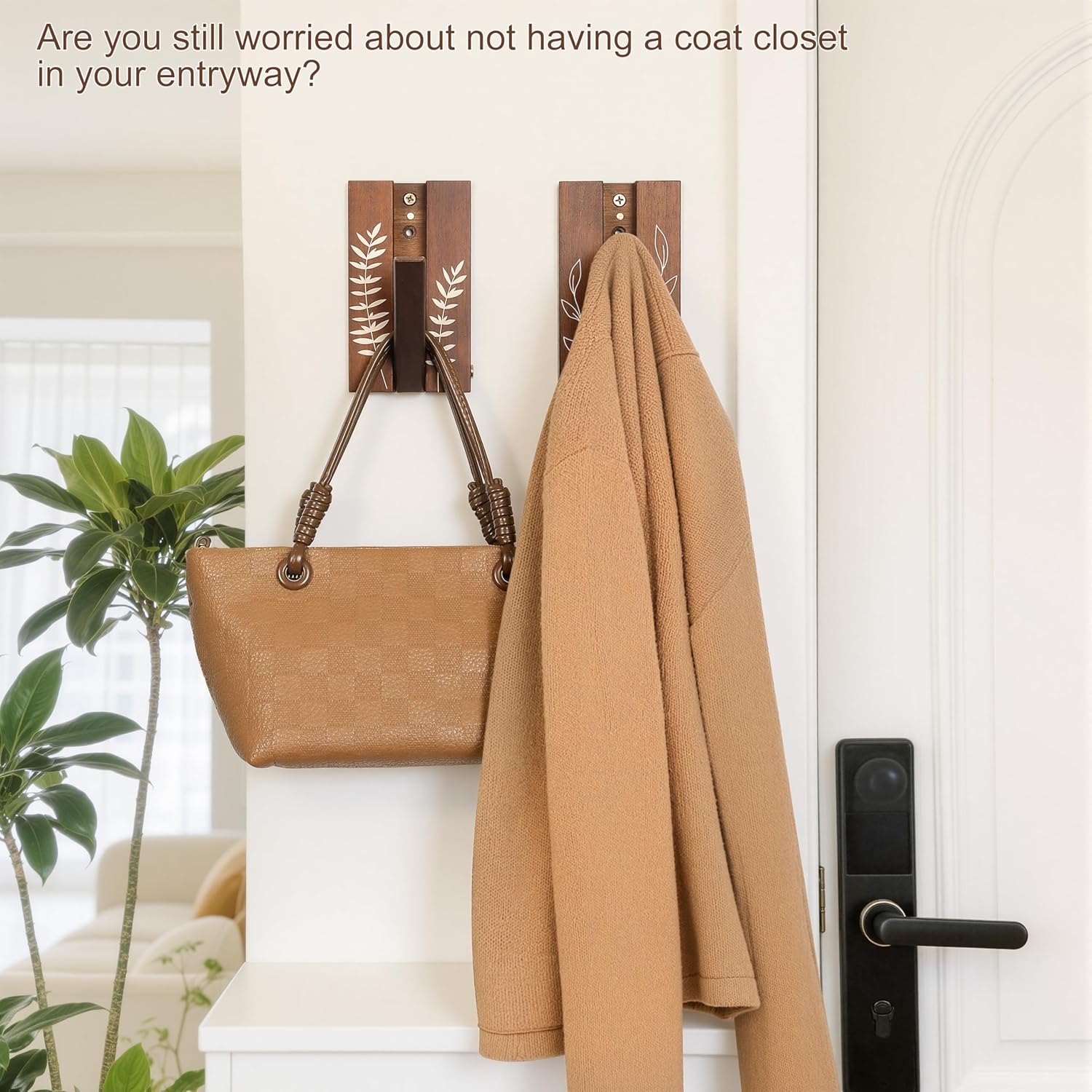 Rustic Folding Wall Hooks: Decorative Wooden Coat Hooks 2Pack Mounted for Heavy Duty Hanging Towels Backpack Bags Hat, Space Saving Home Decor for Aesthetic Homeowners
