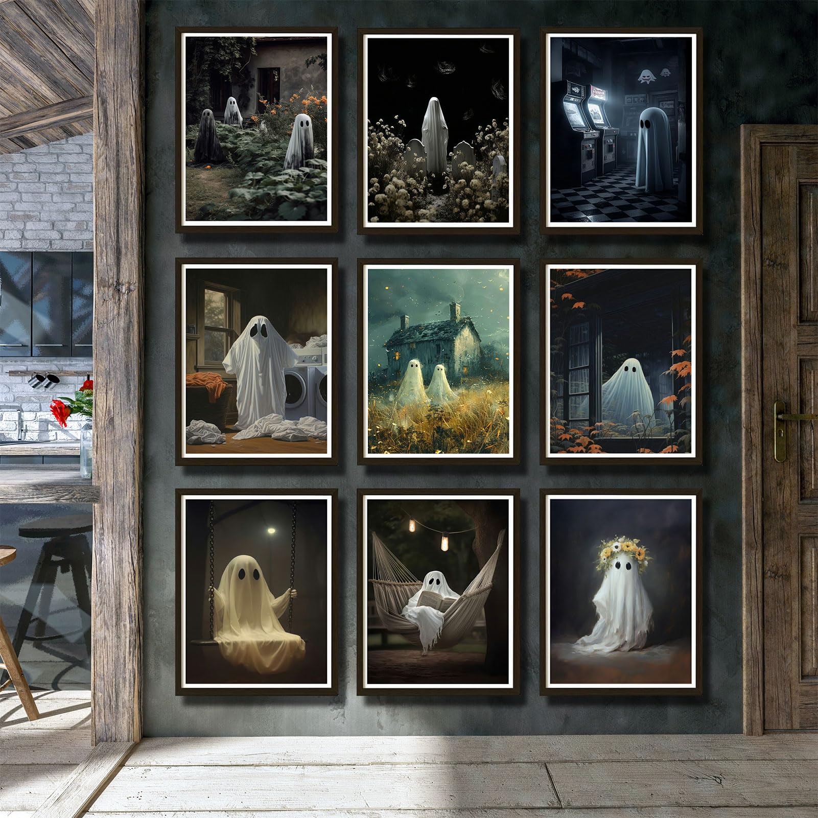 Dazzlewall 12er Set Dunkle Academia Poster - Gruselige Halloween Wanddekoration