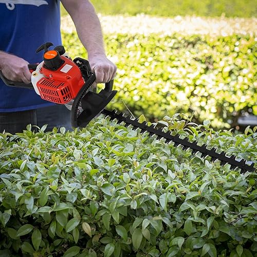 Miniatura 2 de Yirepny 1 juego de cortasetos de 24 pulgadas, motor de gas refrigerado por aire de 2 tiempos, botella de gas de 26 cc, cuchillas dentadas de doble