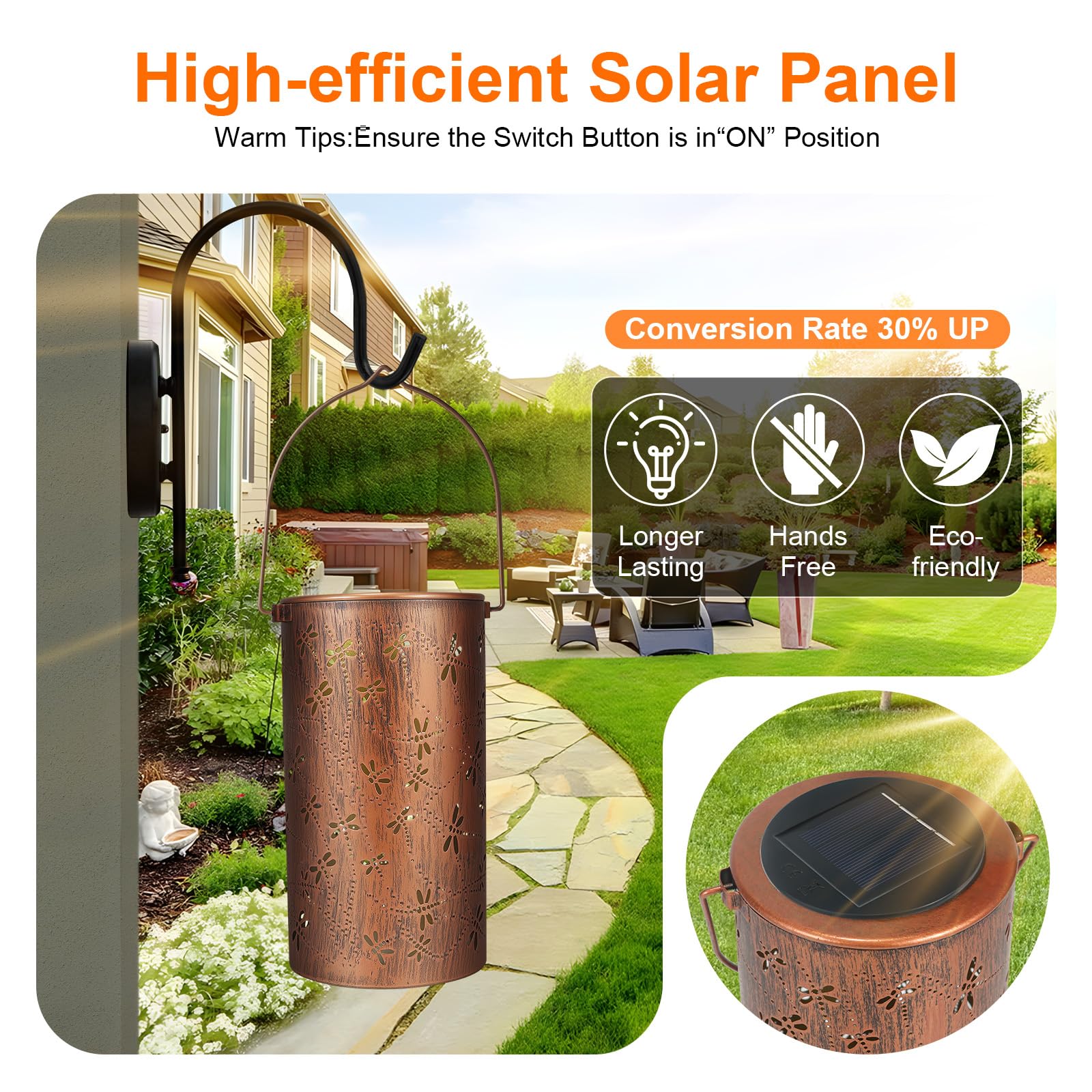 Linterna solar impermeable para exteriores, linterna solar colgante de metal con libélula, luces LED solares para jardín, patio, balcón, porche, decoración de regalos para mujeres, mamá, abuela, 1