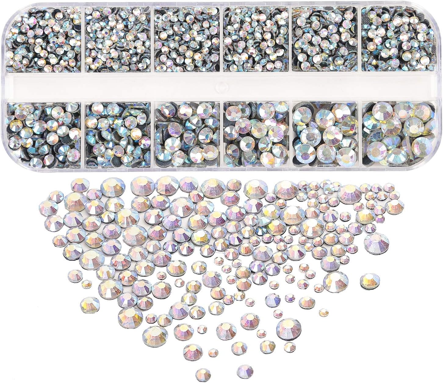 Dorhui 3400 Pieces AB Clear Hotfix Flatback Rhinestones, 6 Size Hotfix Crystals Rhinestones for Clothes Shoes Crafts Hot Fix Round Glass Gems Rhinestones for Clothing 2MM-6.5MM