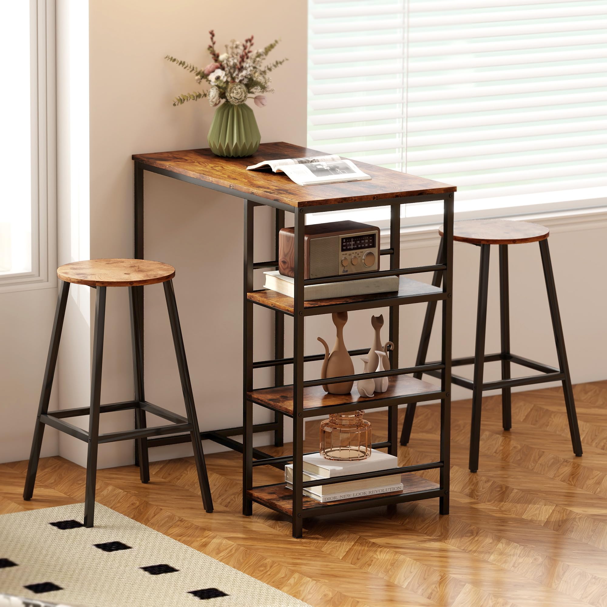 HOMCOM Table de Bar Mange-Debout Acier 90 x 50 x 90,5 cm Brun Rustique Noir