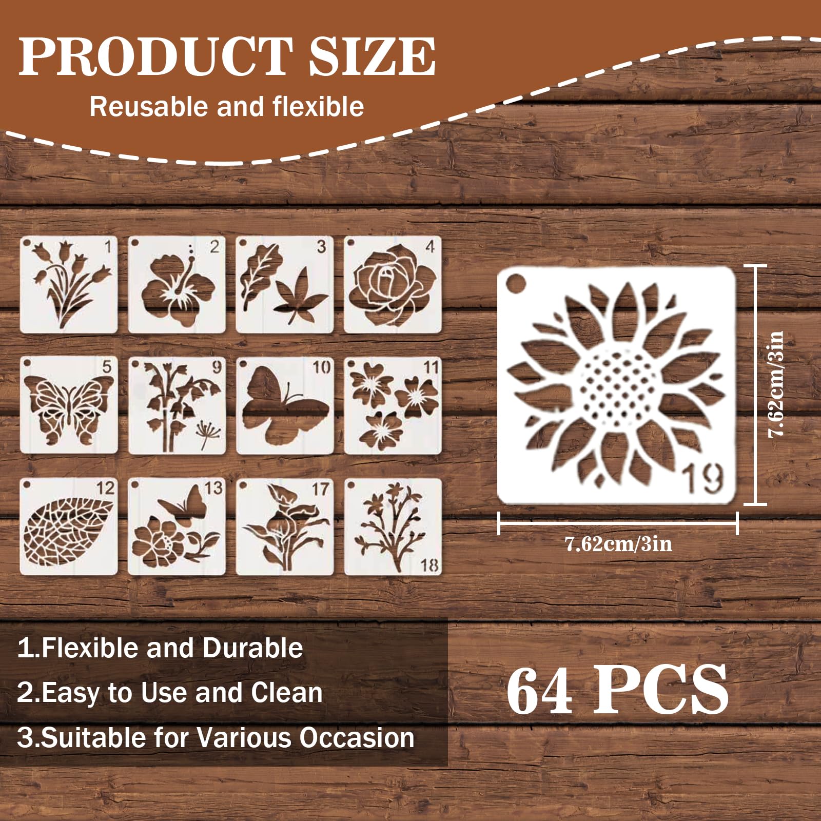 64 Pcs Animals and Plants Stencils Set,7.6CM Reusable Painting Stencils for DIY Furniture, Wood, Floor, Scrapbooking - Image 2