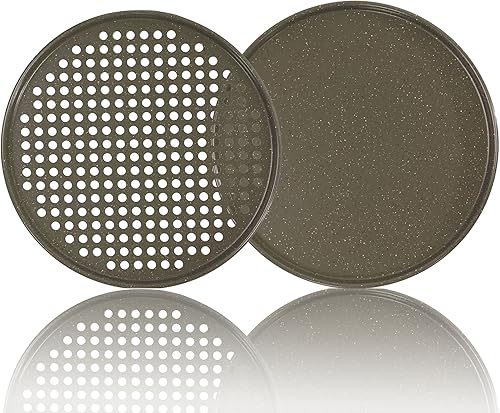 Miniatura 4 de casaWare Juego de 2 sartenes para pizza, (1) sartén antiadherente con revestimiento de cerámica de 12 pulgadas, (1) sartén para pizza perforada