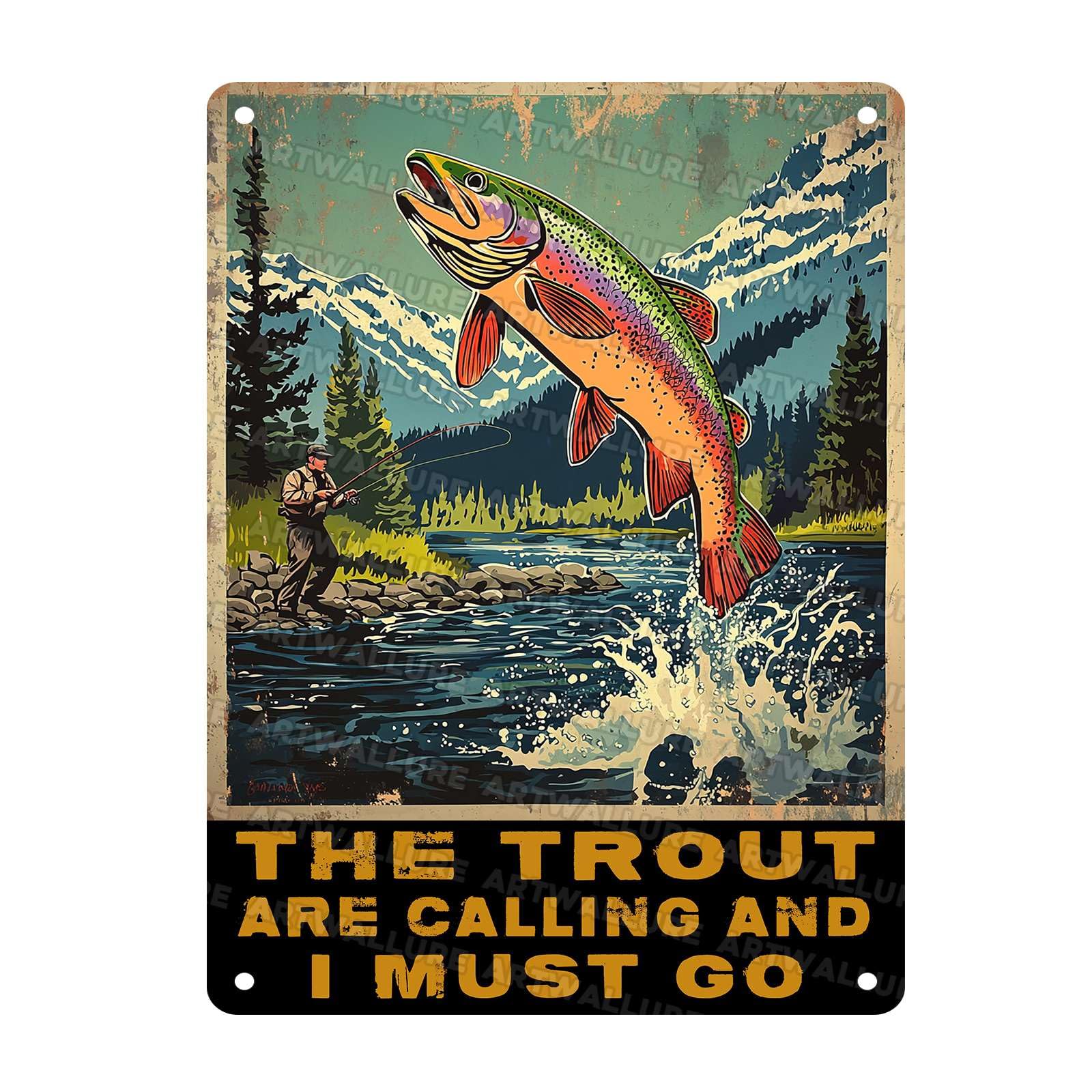 Retro Fishing Metal Plaque Tin Sign The Trout Are Calling Rustic Wall Decor for Man Cave Bar Cabin Office Hunting Lodge Humorous Outdoor Gift 12x16Inch