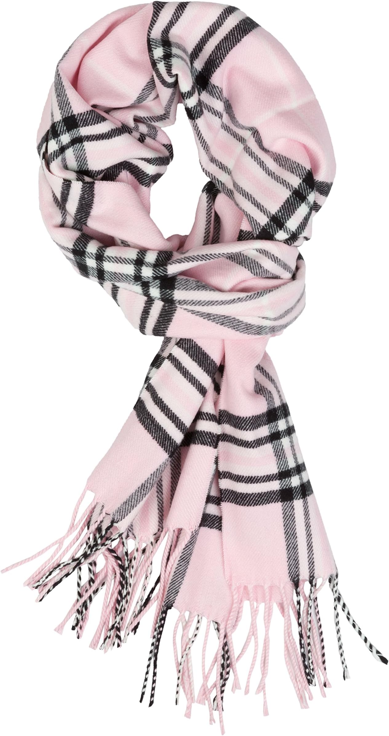 Plum Feathers Super Soft Luxurious Cashmere Feel Winter Scarf (Bright Pink Plaid)
