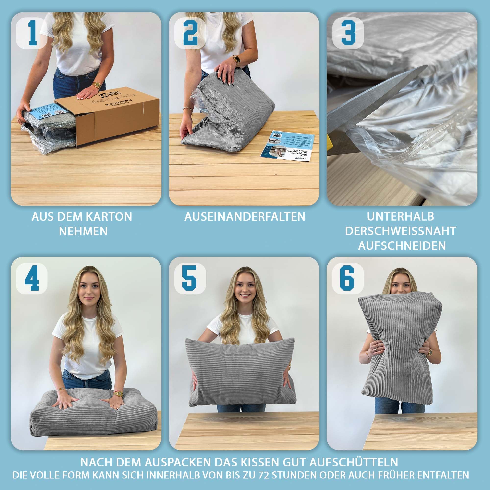DreamRoots Rückenkissen Keilkissen Bett - Verstellbares Lesekissen & Wandkissen, 70×40×20 cm Cord-Bezug 380 g/m², abnehmbar & waschbar, Seitentasche - Sofa Rückenkissen Dunkelgrau