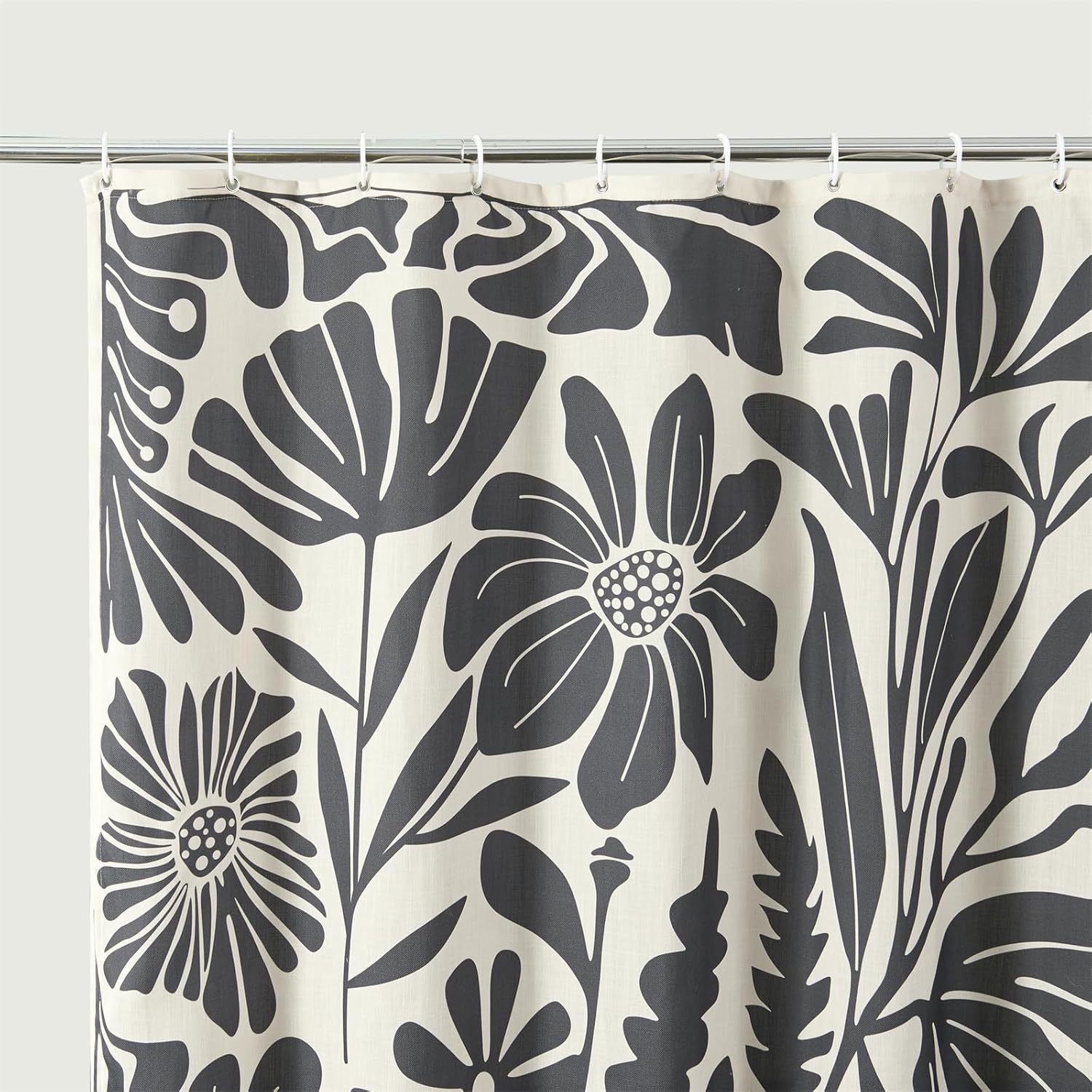 RoomTalks Black Vintage Floral Faux Linen Shower Curtain Extra Long 78 Inch - 210GSM Heavy Duty Modern Farmhouse Country Rustic Matisse Plants Botanical Shower Curtain Set