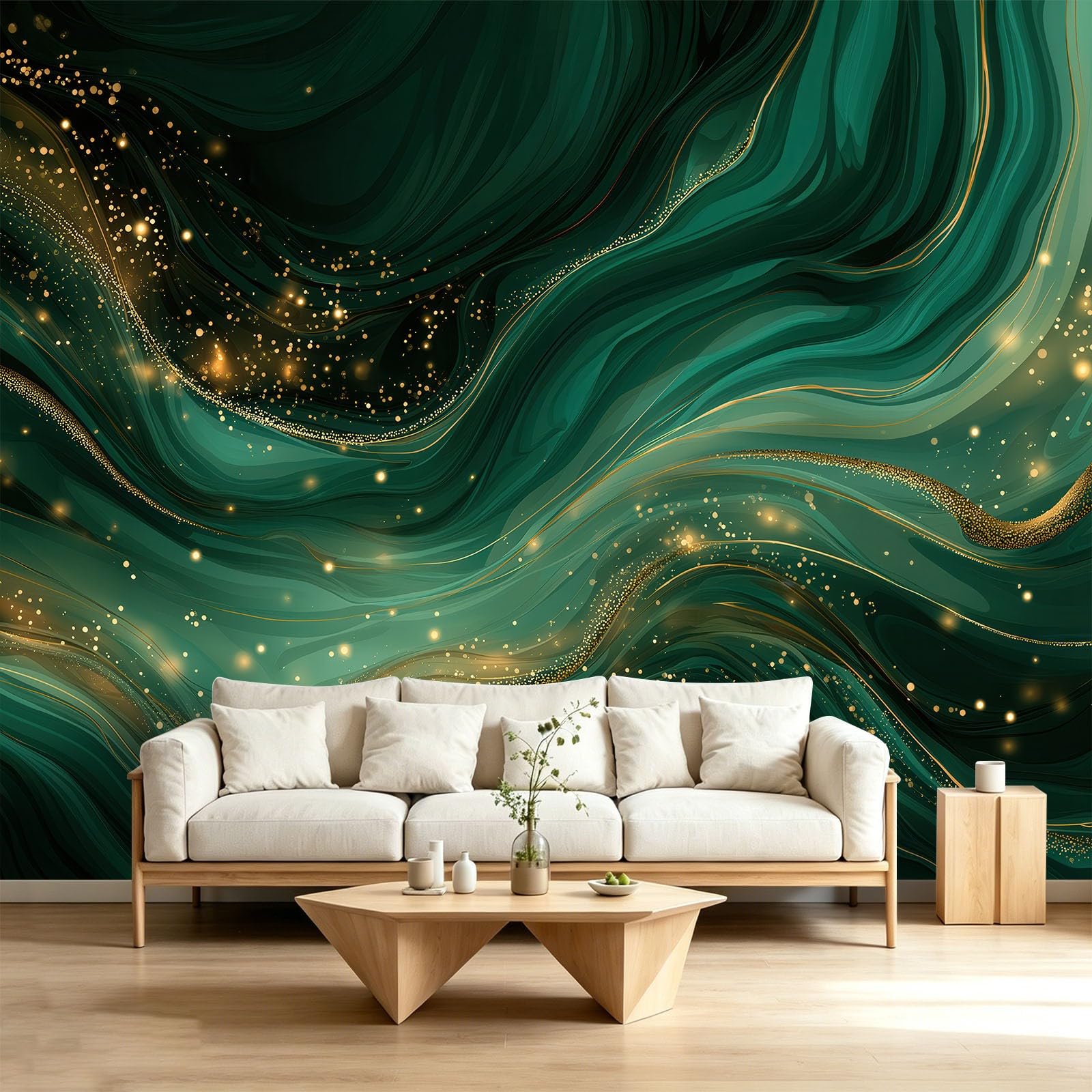 Adesivo da parete moderno con motivo astratto in marmo verde smeraldo, 400 x 280 cm, decorazione da parete per camera da letto, camera da letto, sala giochi, casa e ufficio