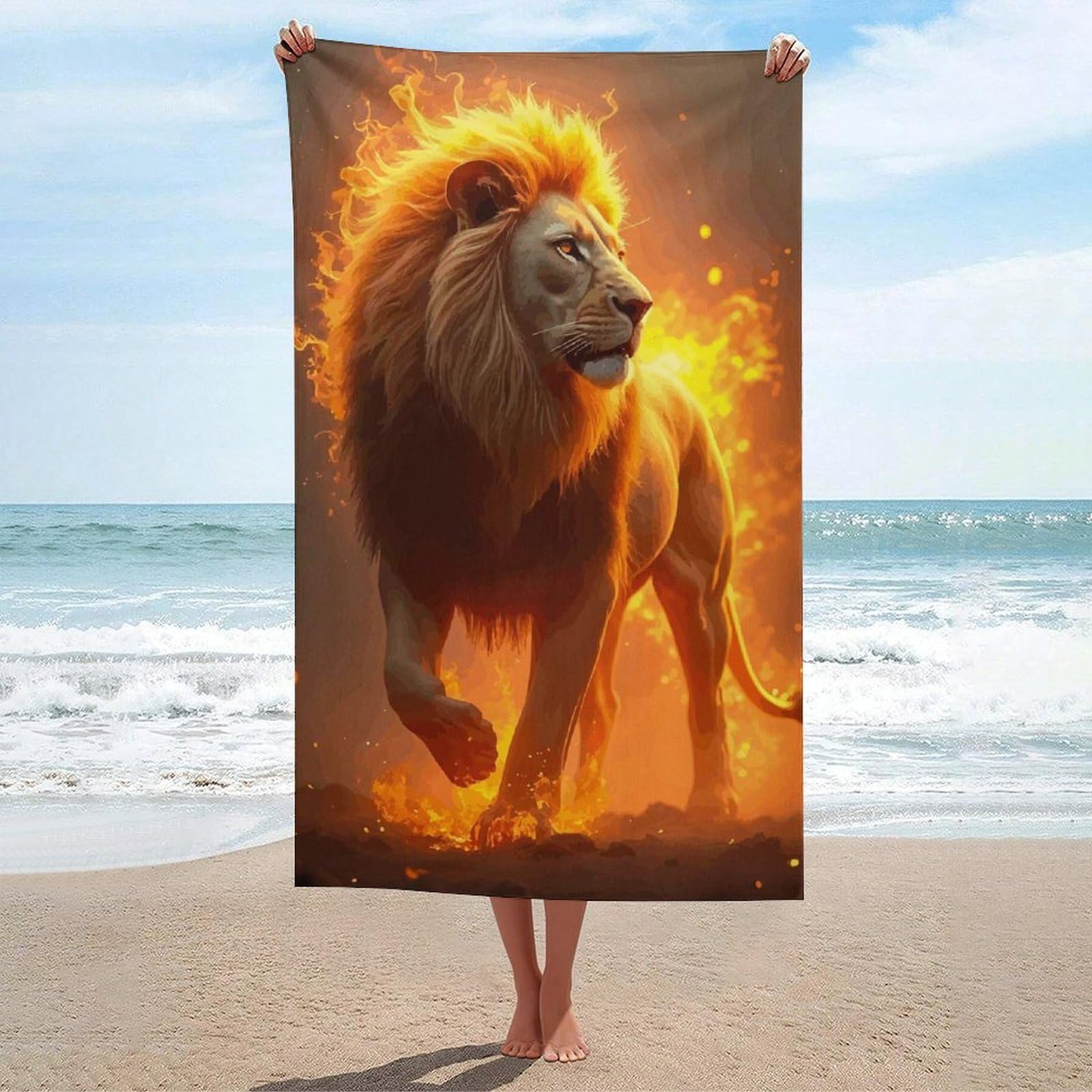 Serviette de plage Fiery Lion anti-sable pour remplacer vos draps de bain lourds et mouillés