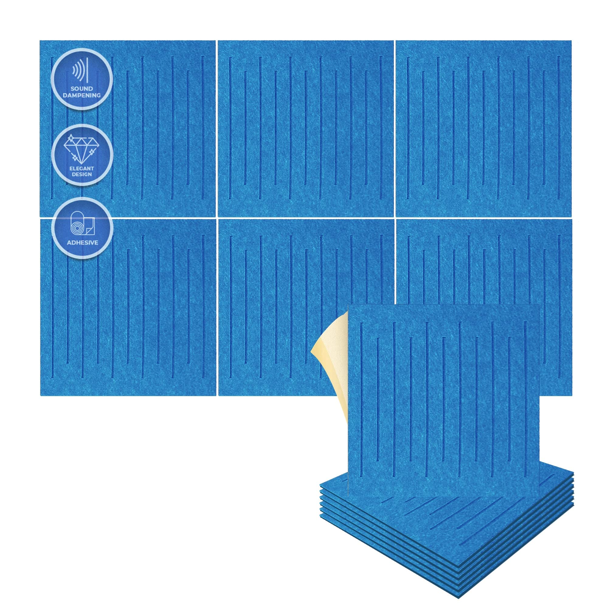 Arrowzoom 6 Square Felt Art 3D Polyester Adhesive Panels DIY Crafts Wall Decor Durable textured Peel and Stick Faux Tile Soundproof Decorative Wallpaper Panel Soundwave Design Blue 30x30cm SD1393