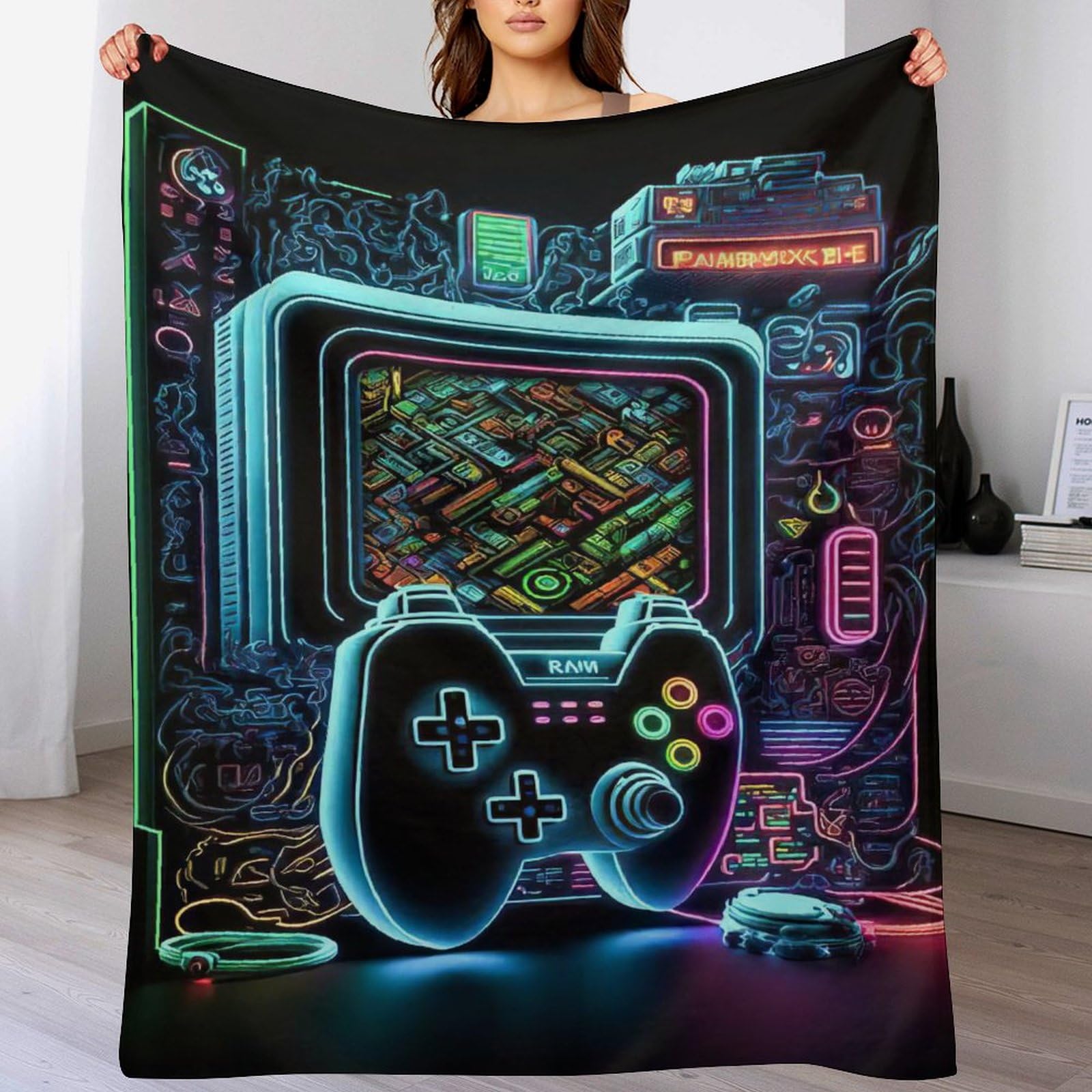 Couverture manette de jeu pour soirée gaming cocooning sur canapé et lit